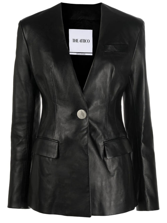 fitted single-breasted leather blazer