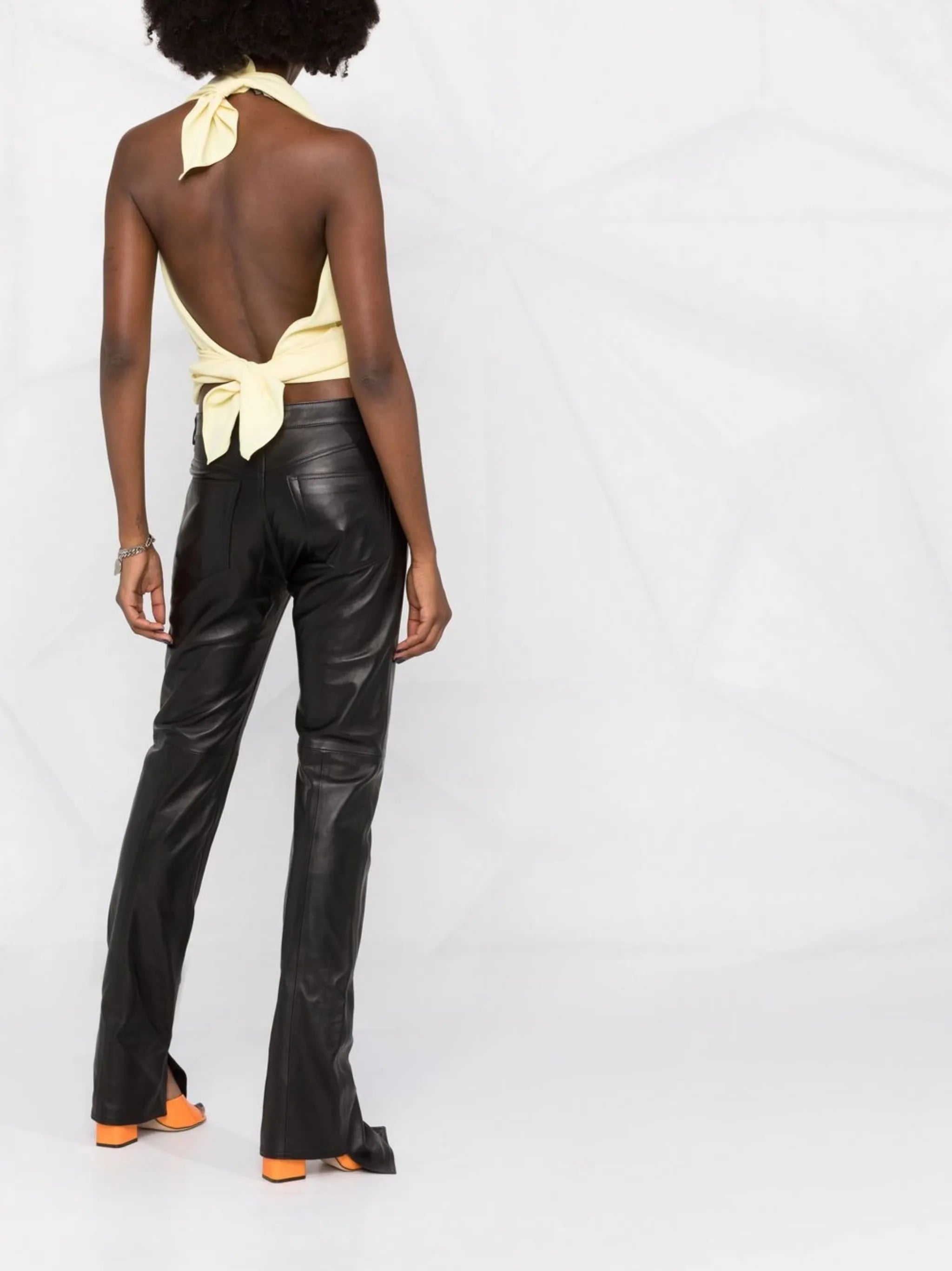 split-cuff leather trousers