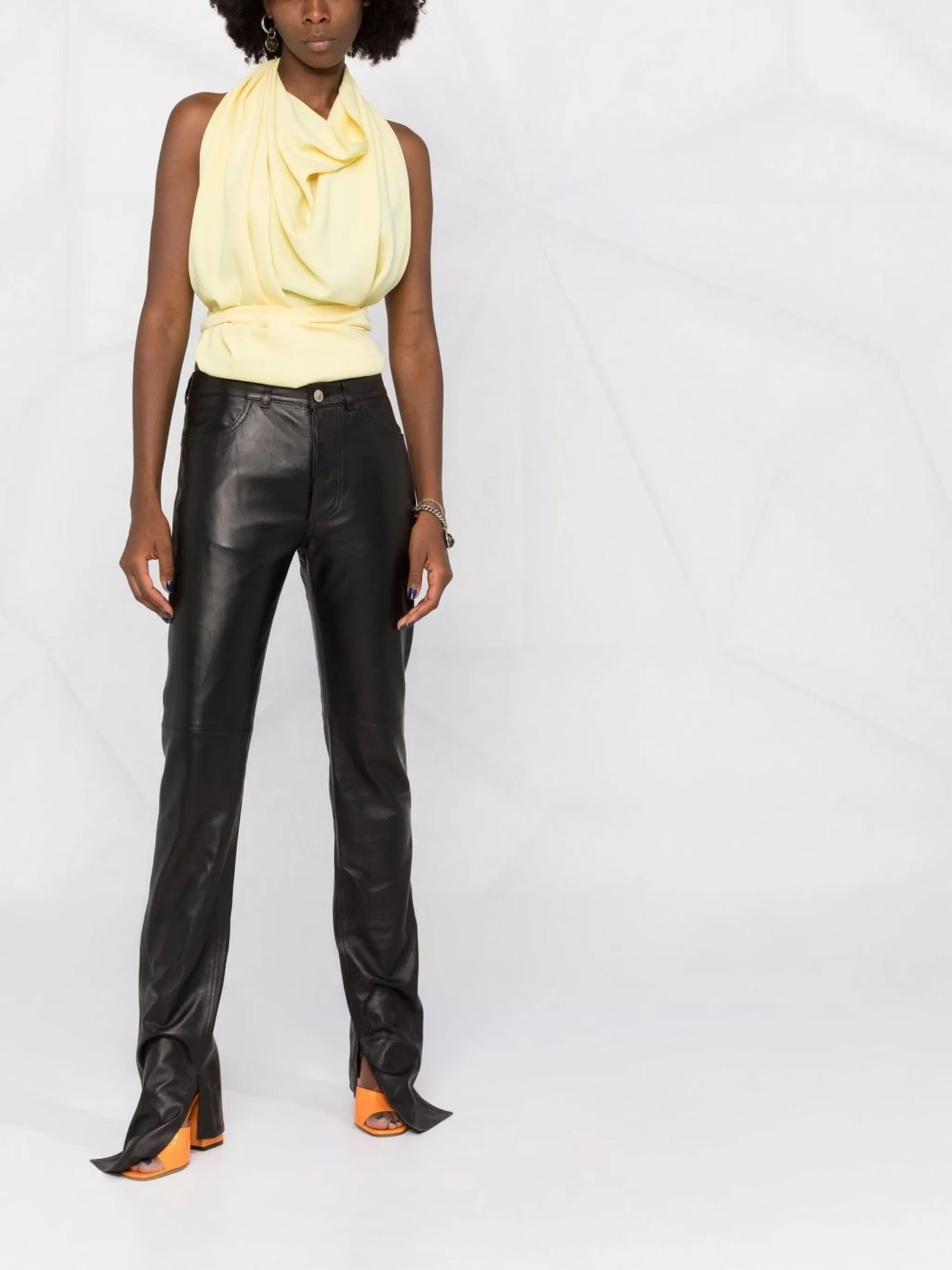 split-cuff leather trousers