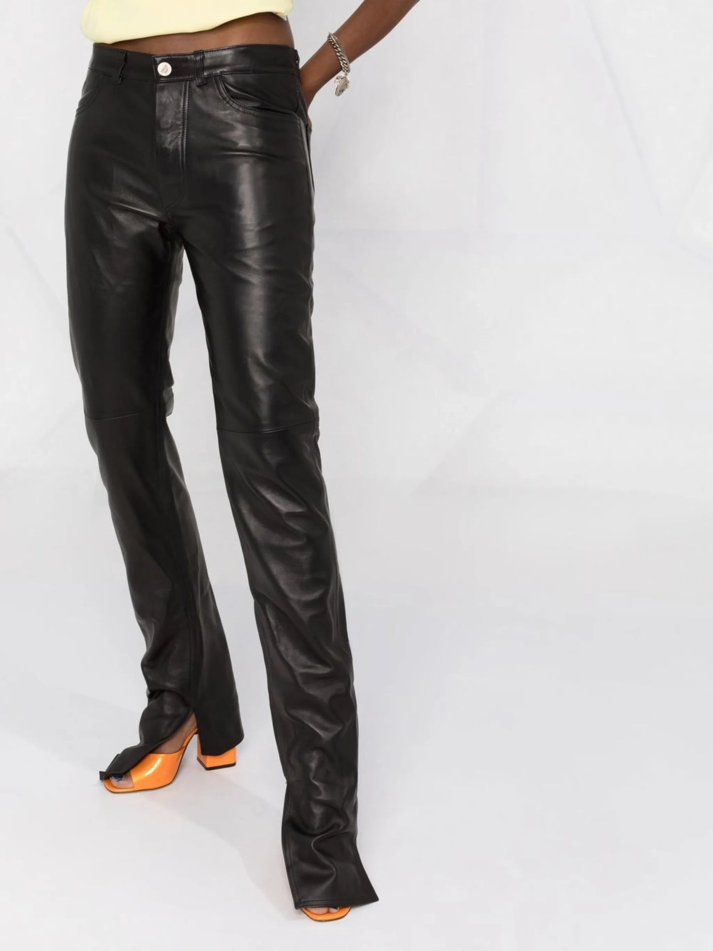 split-cuff leather trousers