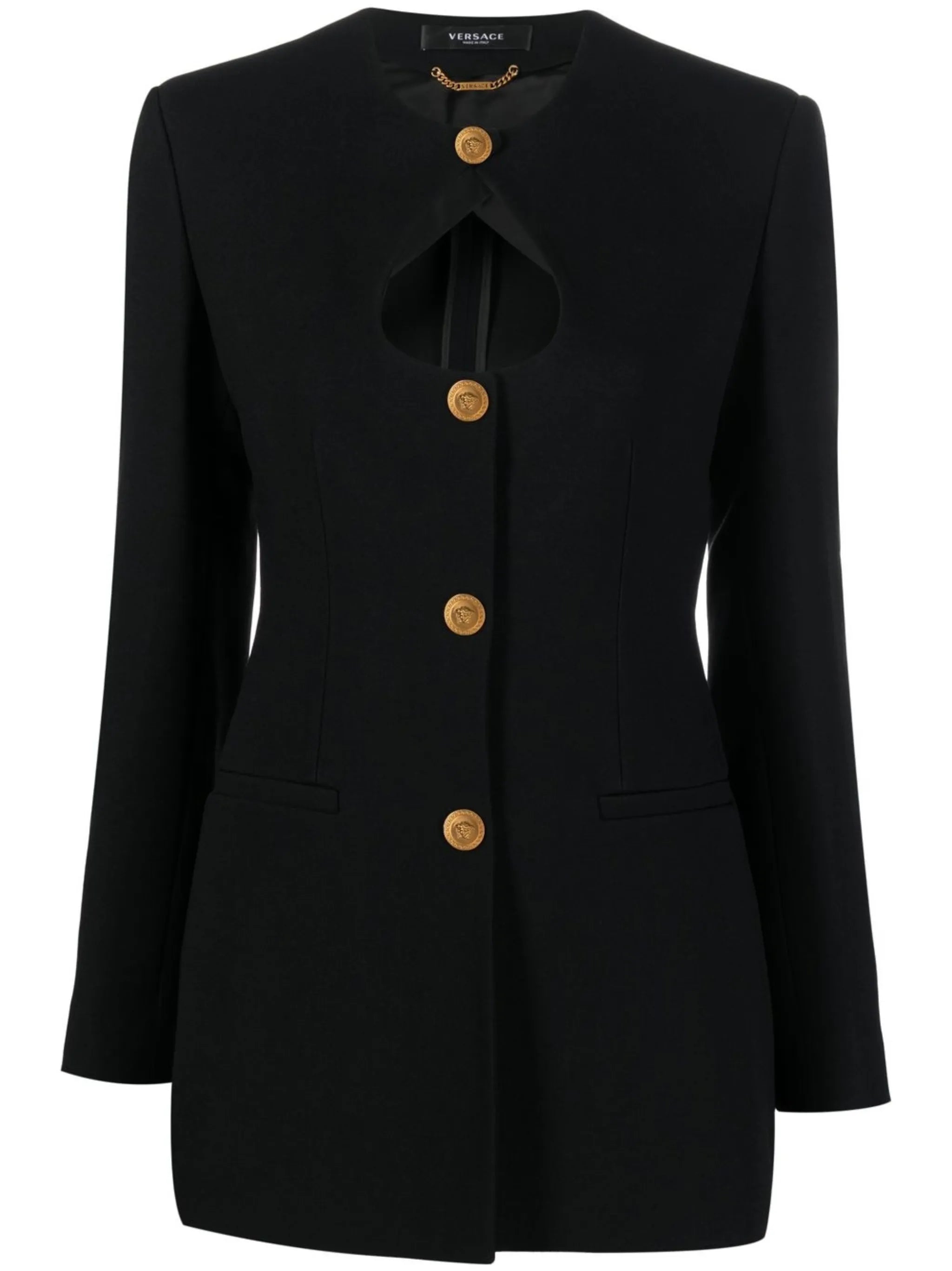 keyhole-neck fitted blazer