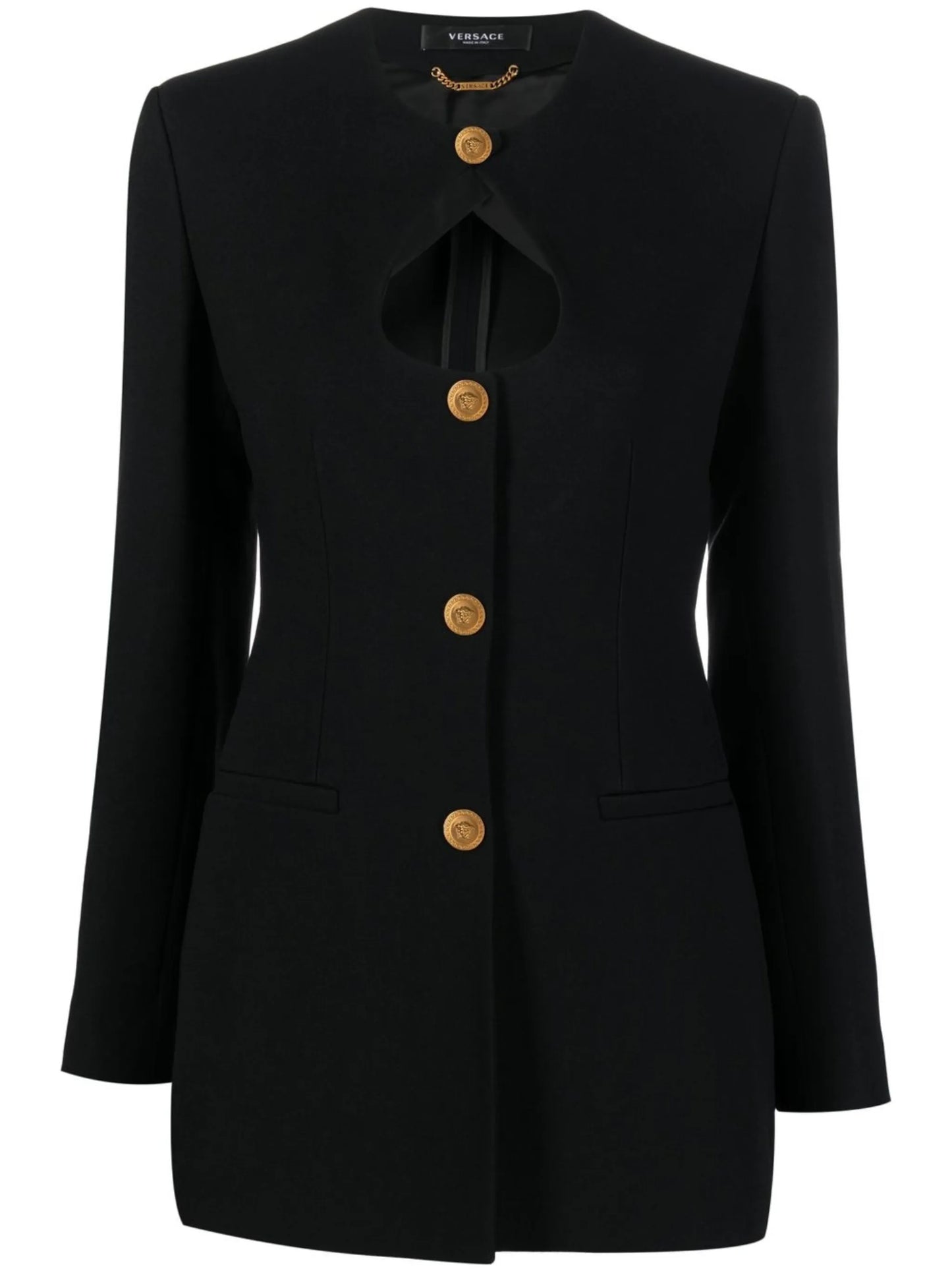 keyhole-neck fitted blazer