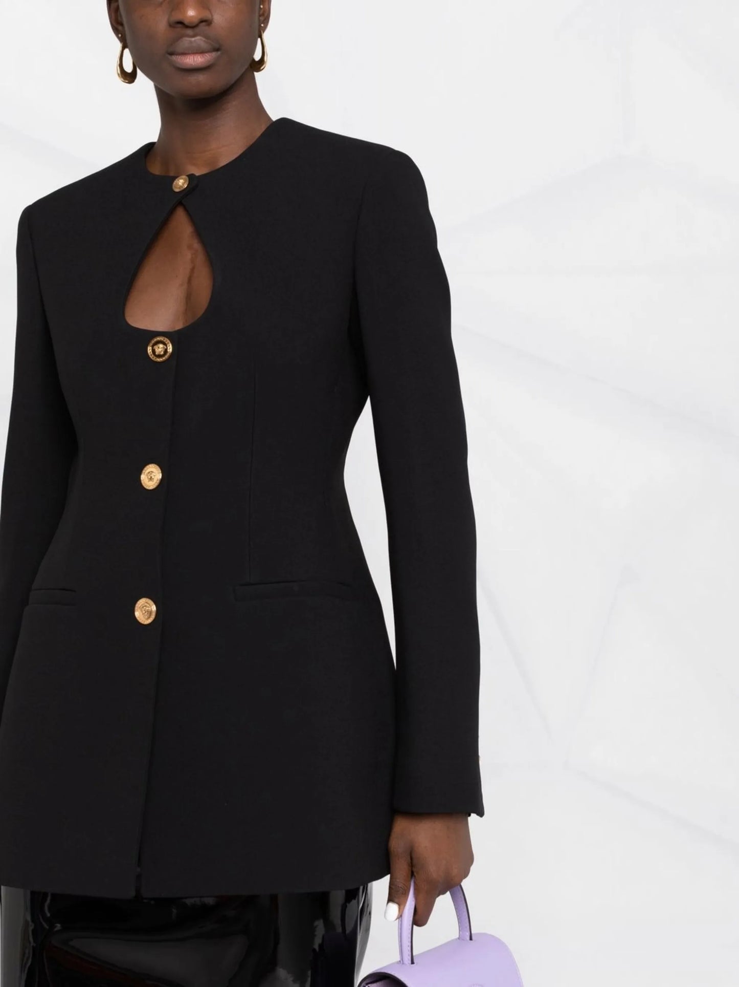 keyhole-neck fitted blazer