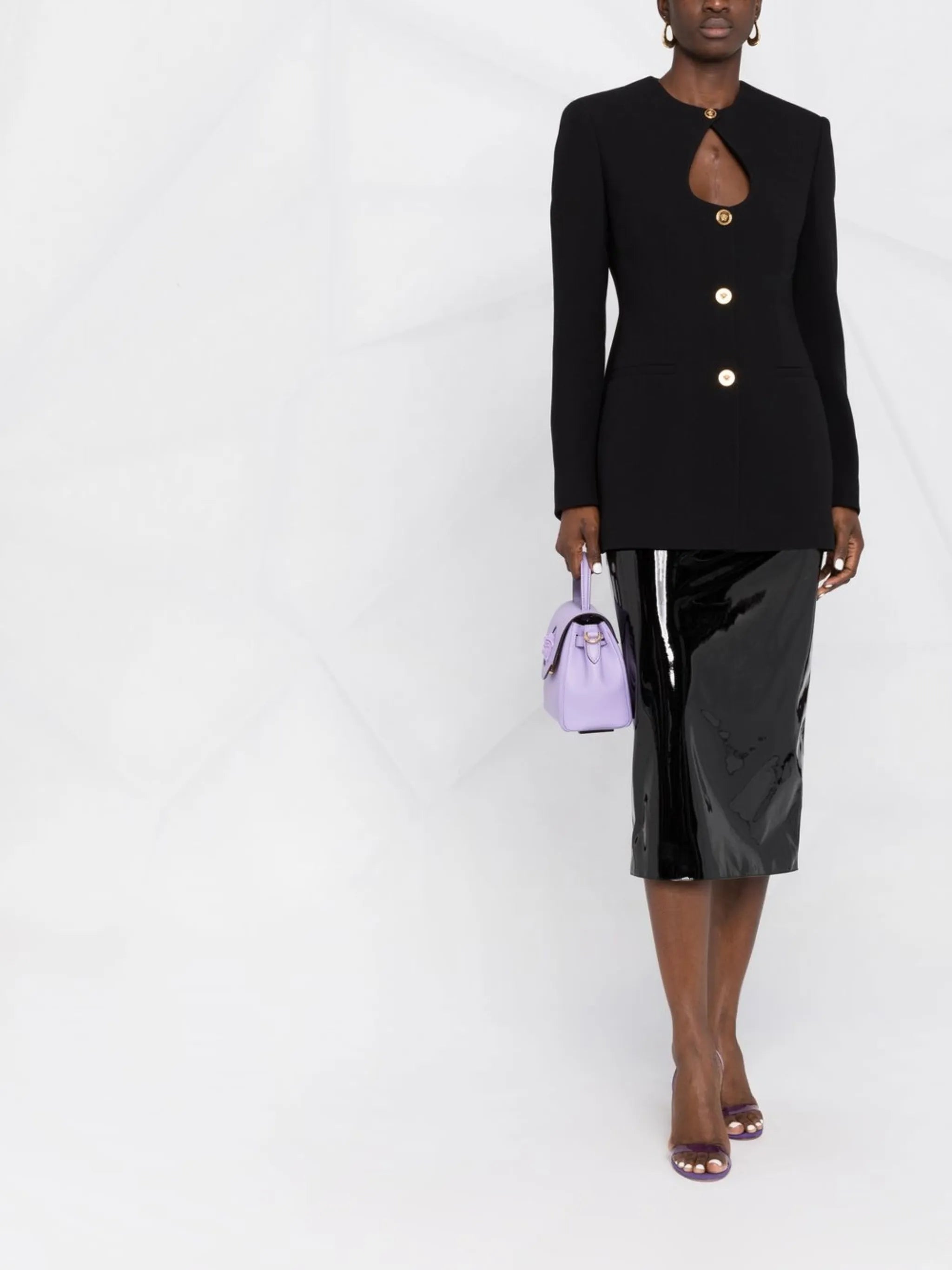 keyhole-neck fitted blazer