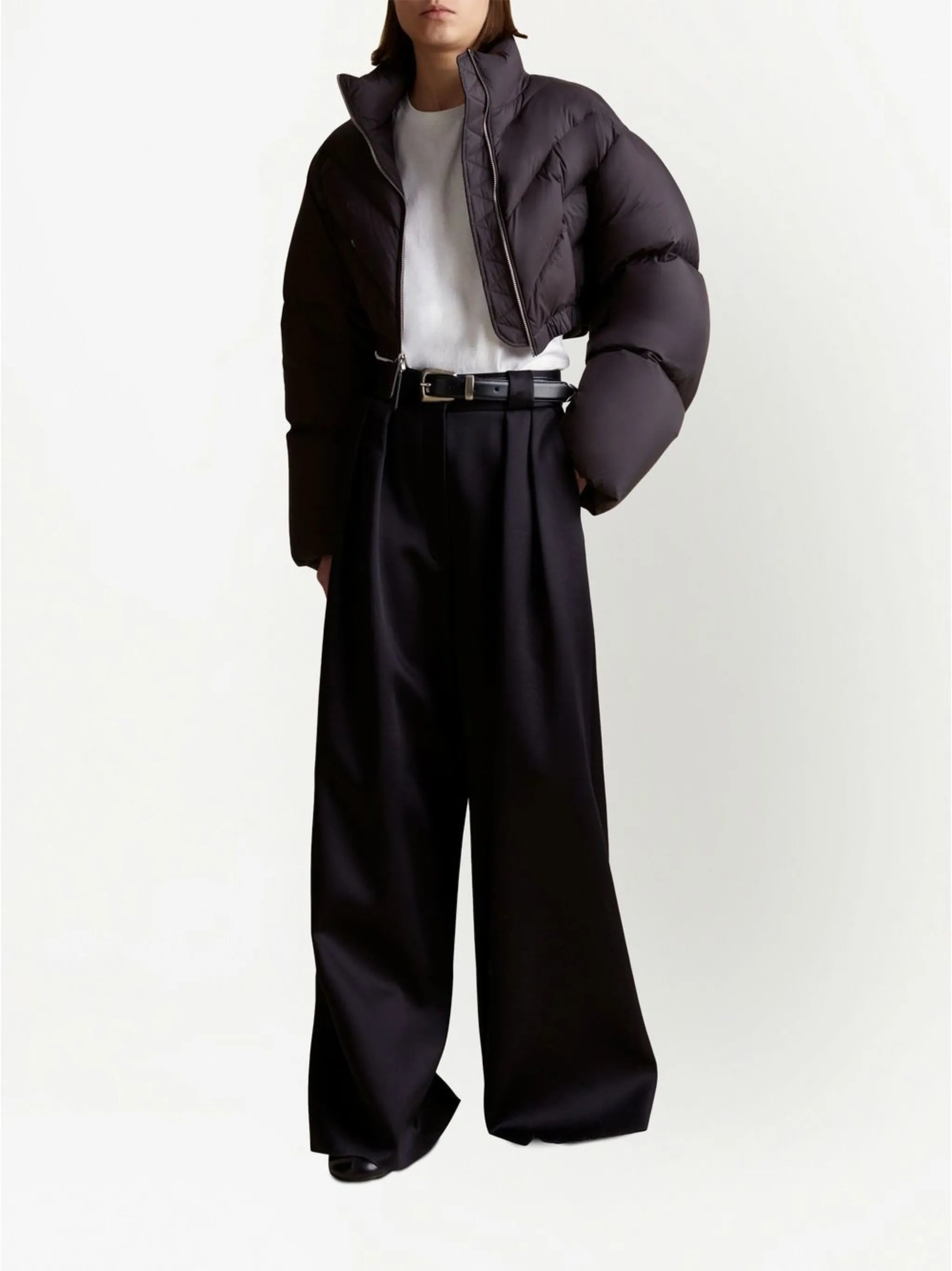 high-neck cropped puffer jacket