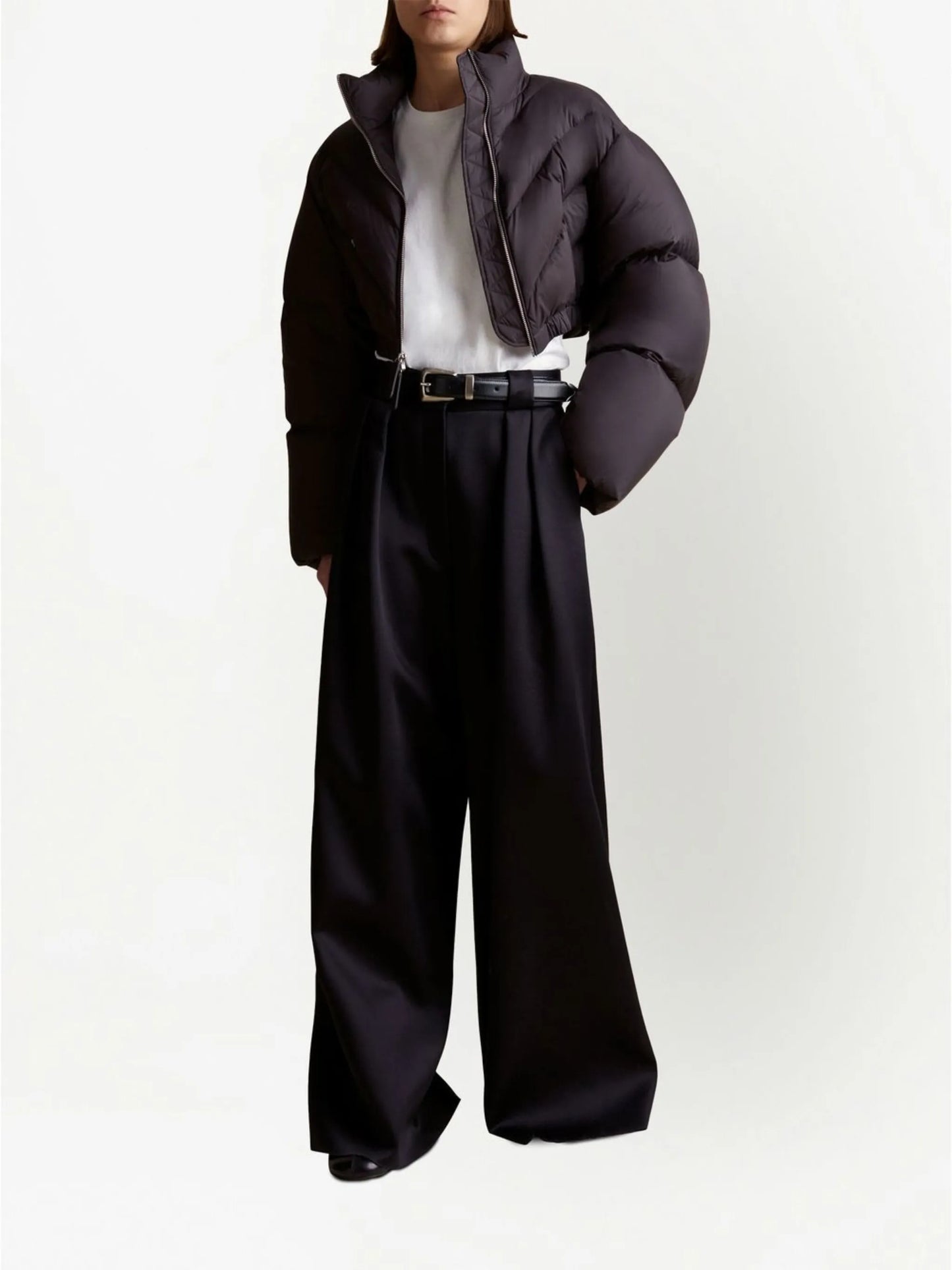 high-neck cropped puffer jacket