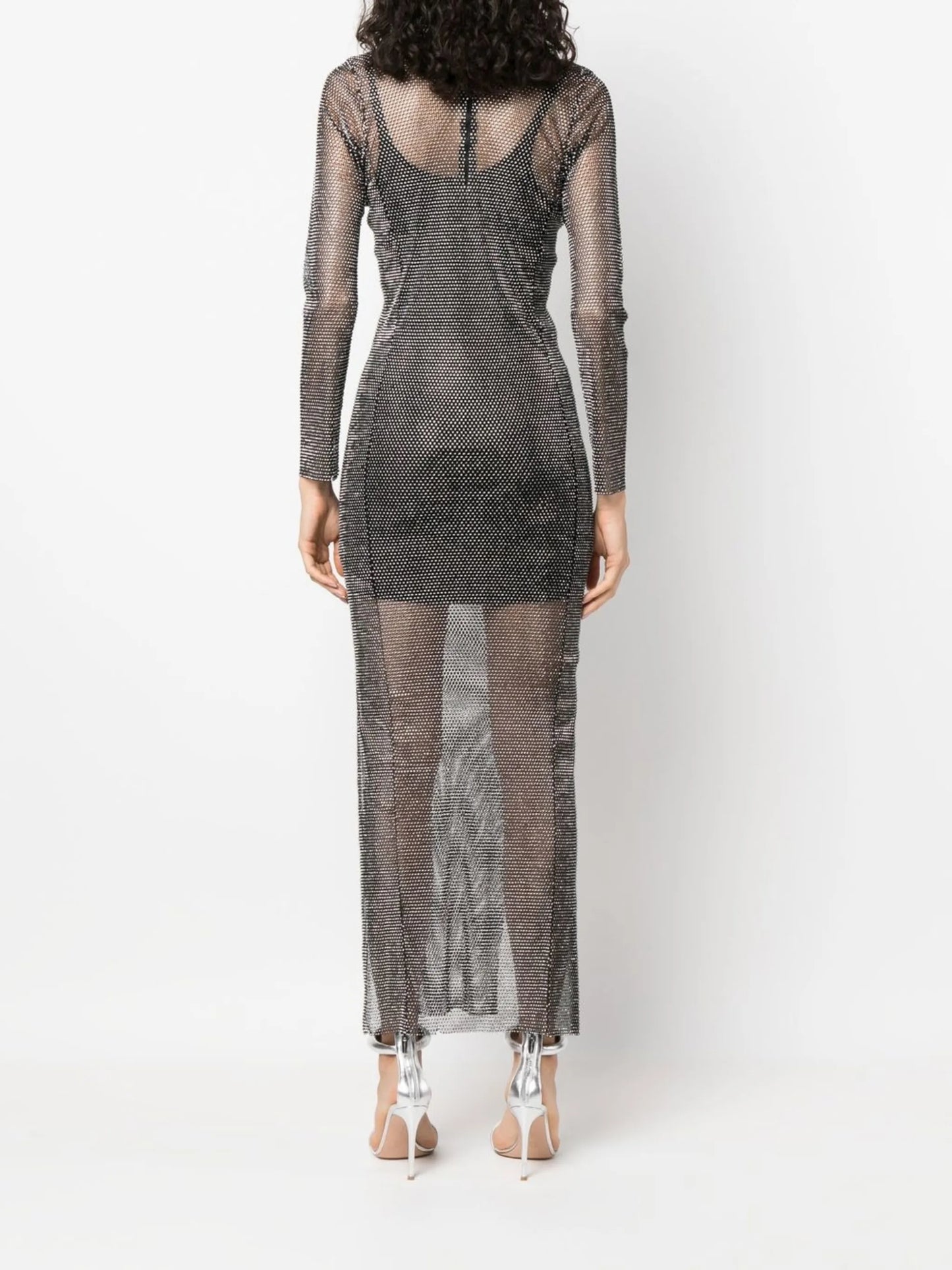 rhinestone-embellished sheer maxi-dress