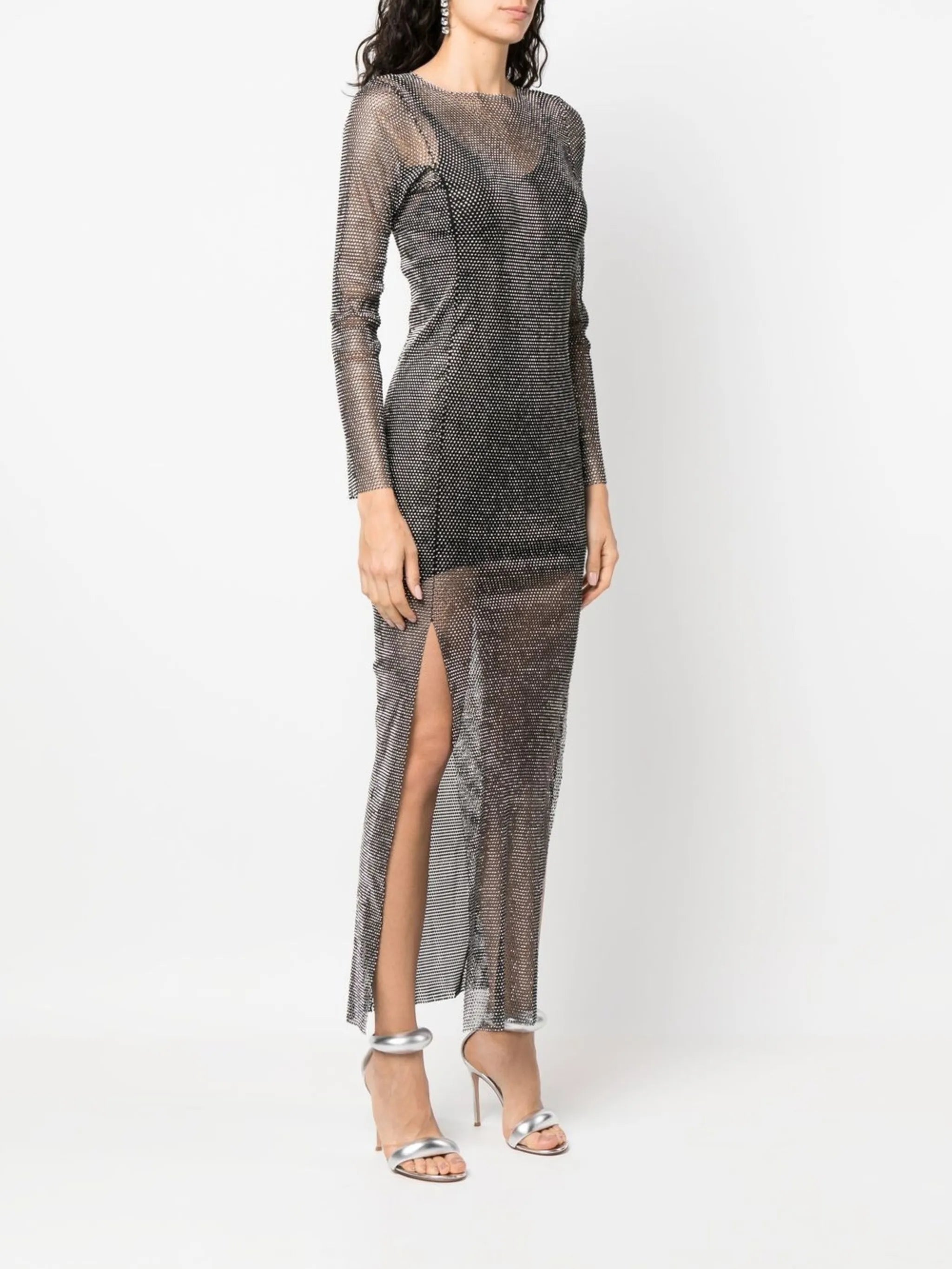 rhinestone-embellished sheer maxi-dress