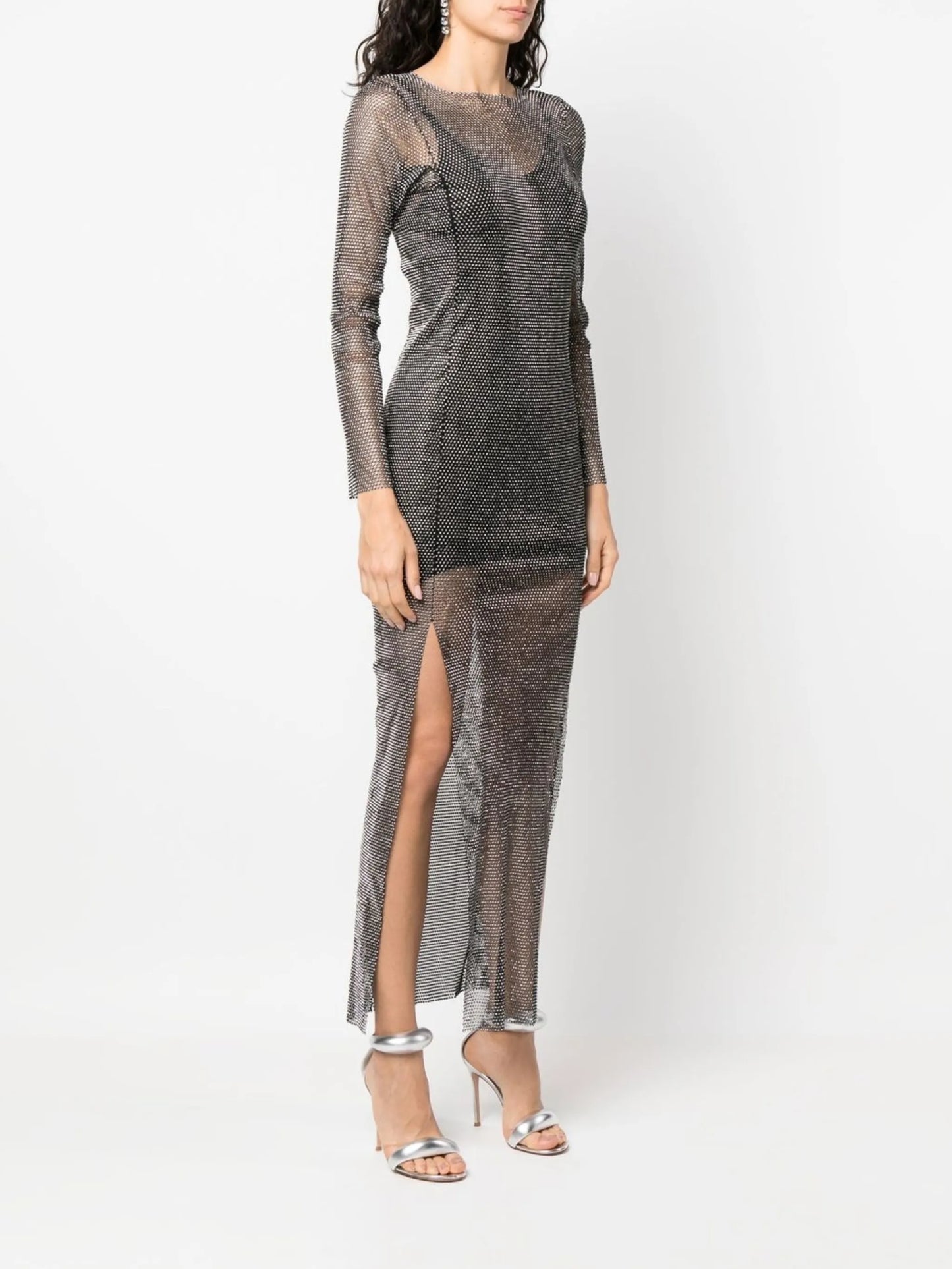 rhinestone-embellished sheer maxi-dress