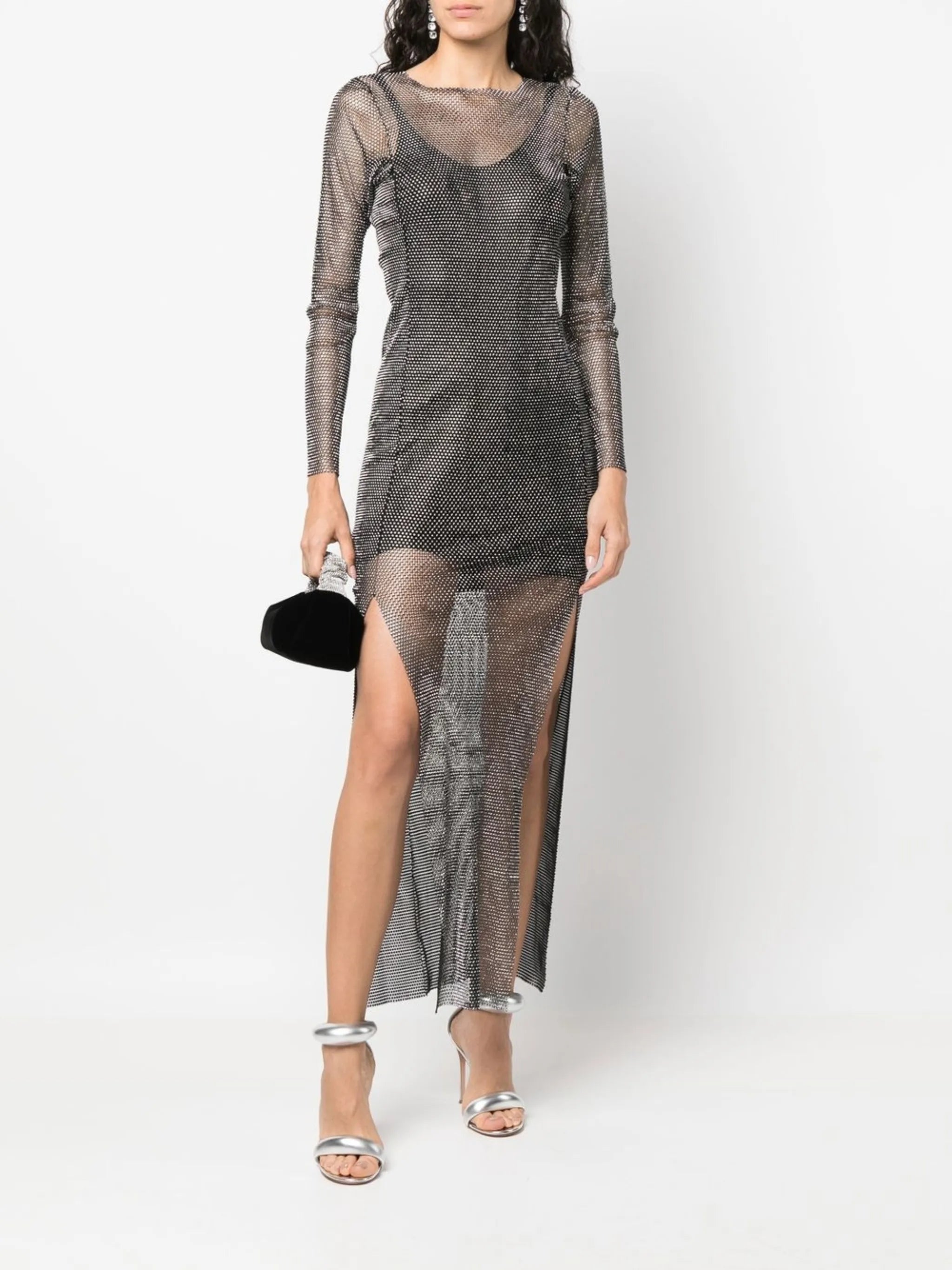 rhinestone-embellished sheer maxi-dress