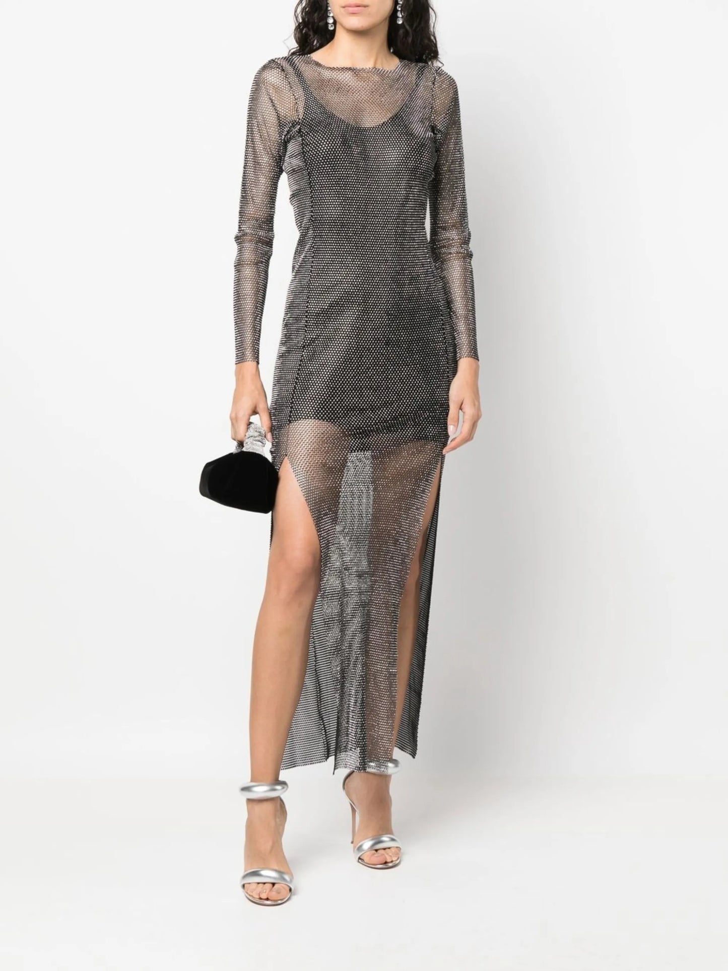 rhinestone-embellished sheer maxi-dress
