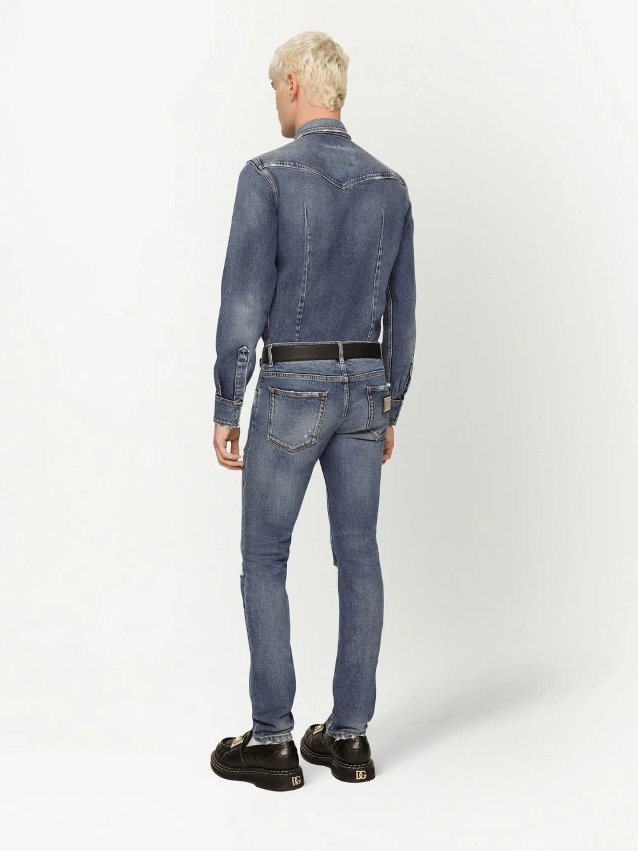 slim-fit denim shirt