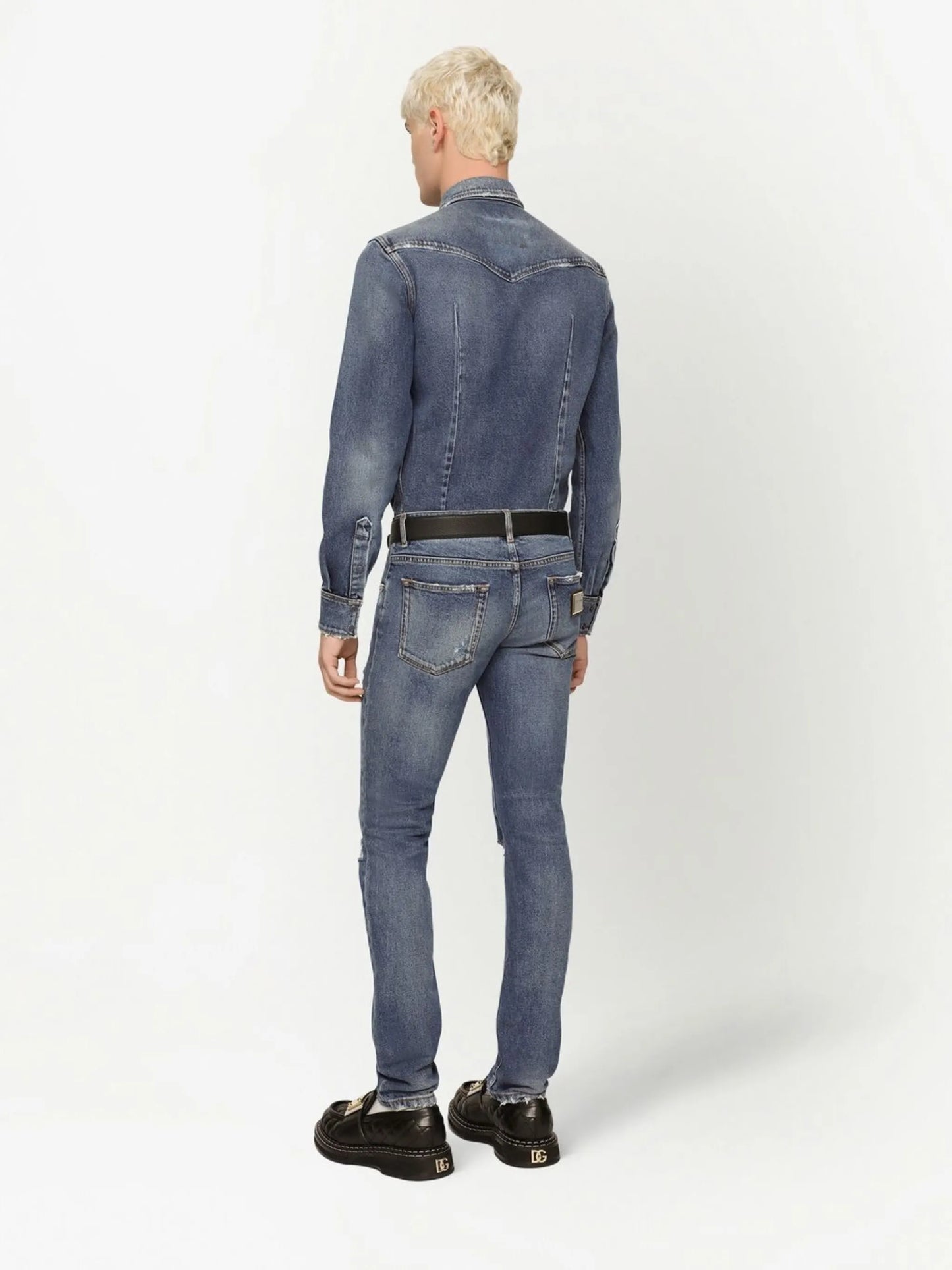 slim-fit denim shirt