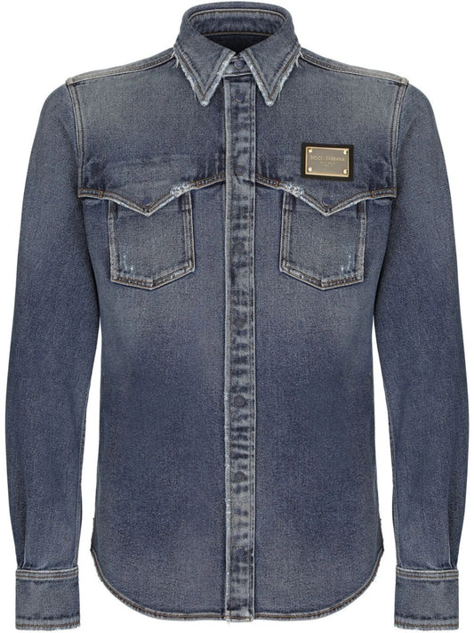 slim-fit denim shirt