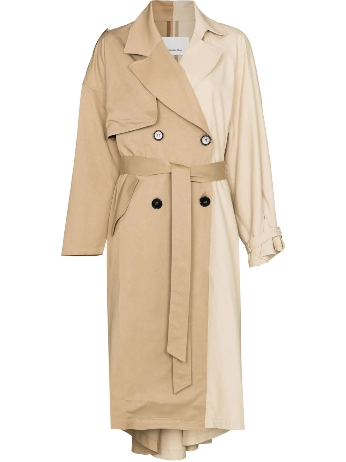 two-tone panelled trench coat