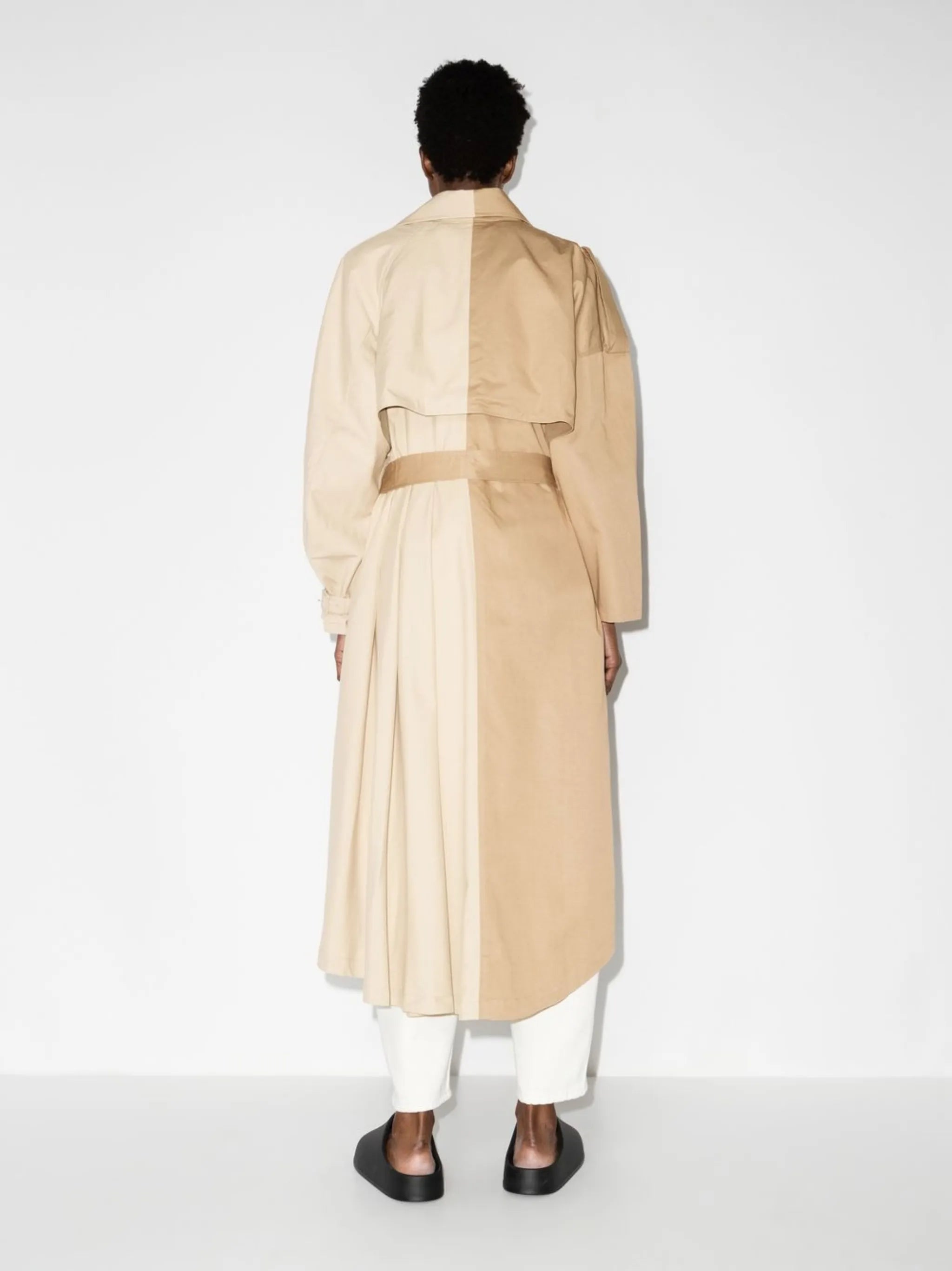 two-tone panelled trench coat