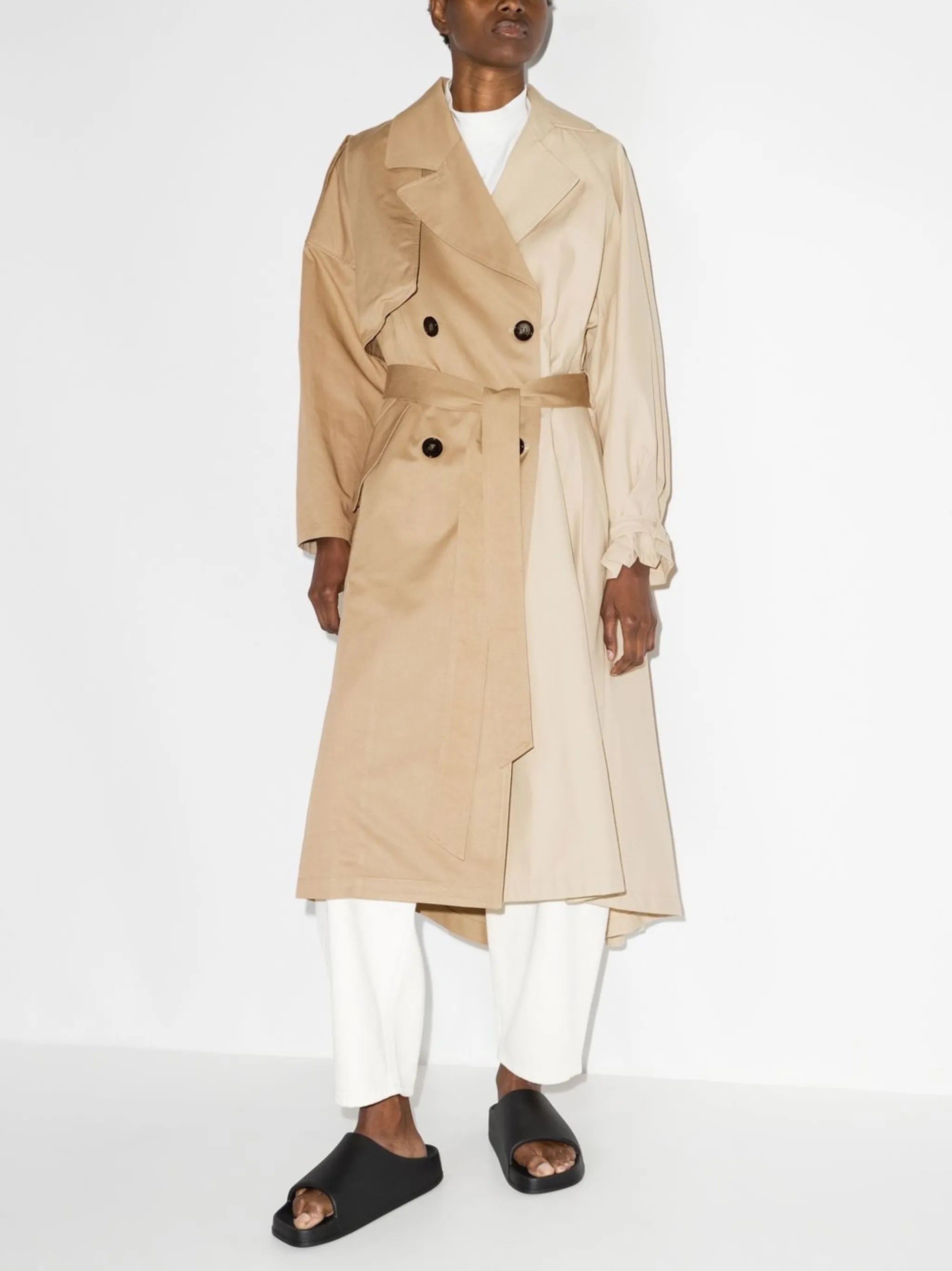 two-tone panelled trench coat