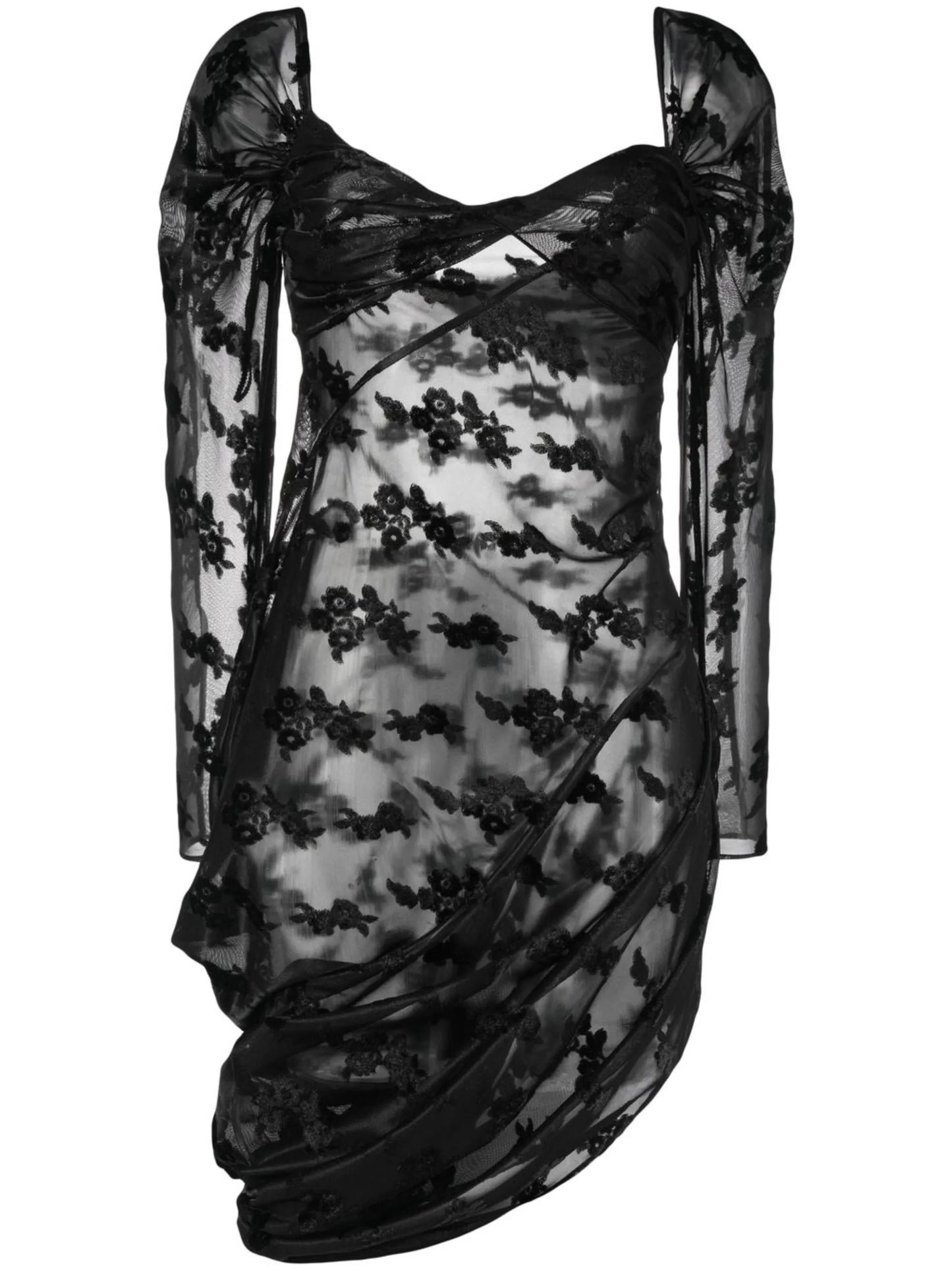 floral-embroidered midi dress