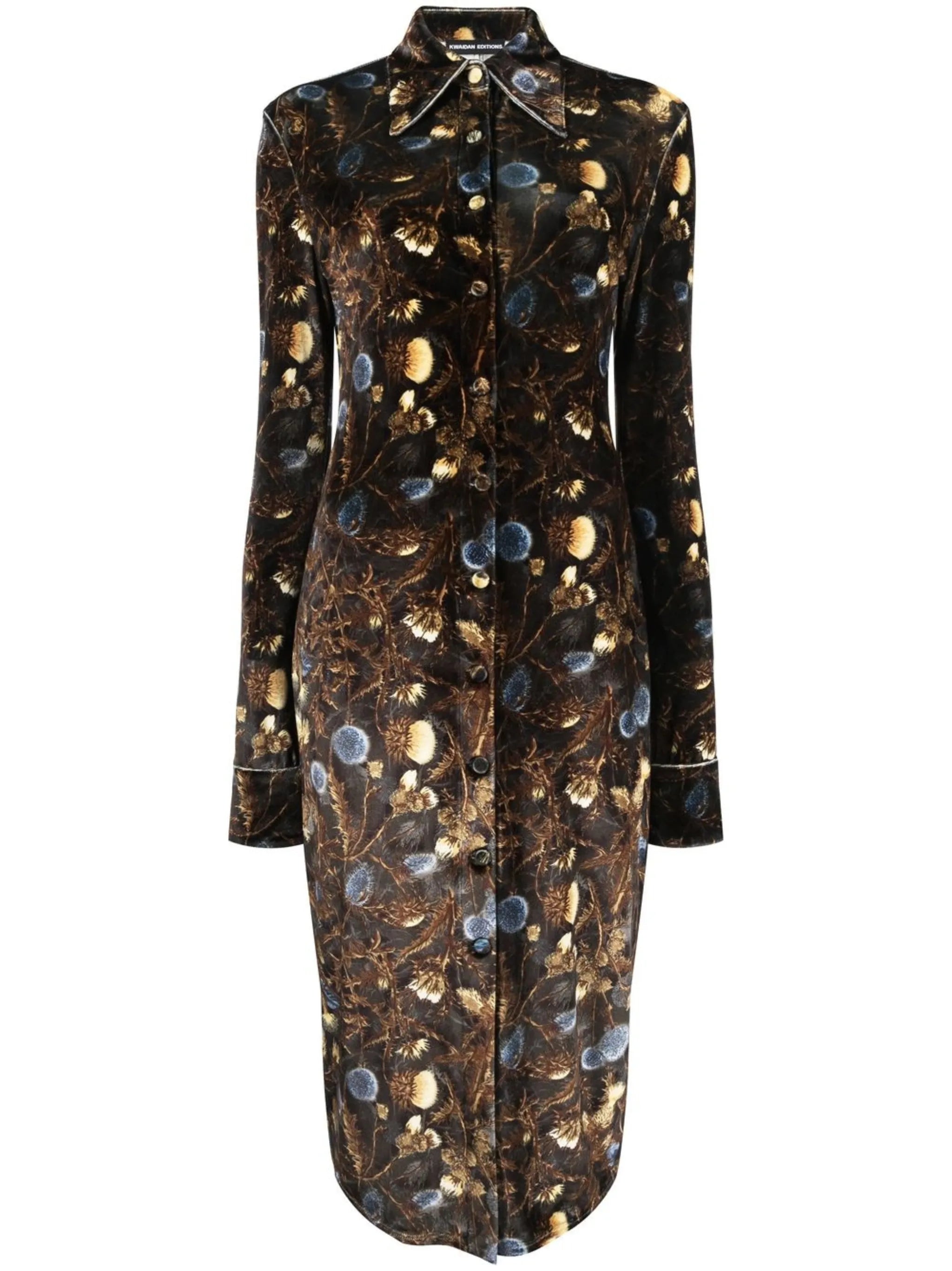 velvet floral print midi dress