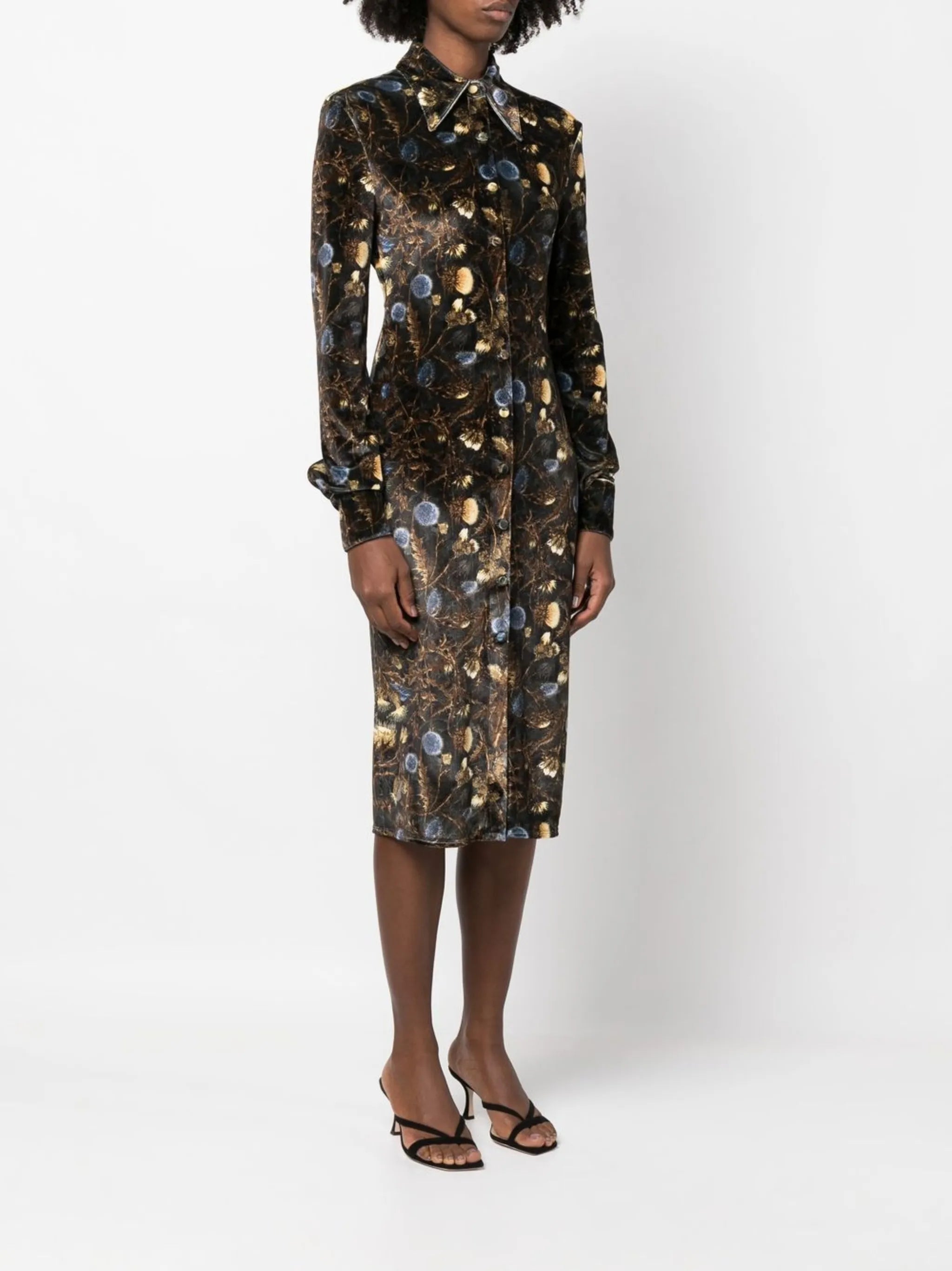 velvet floral print midi dress