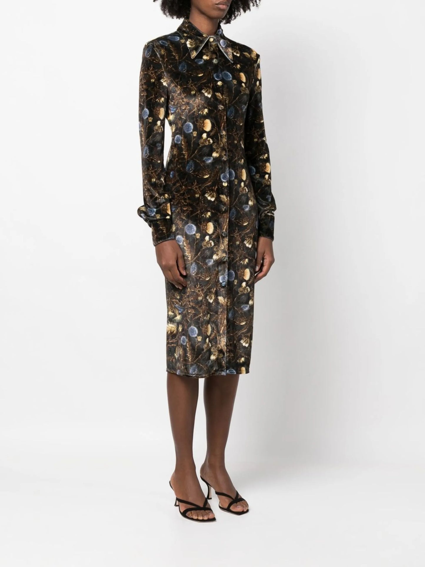 velvet floral print midi dress