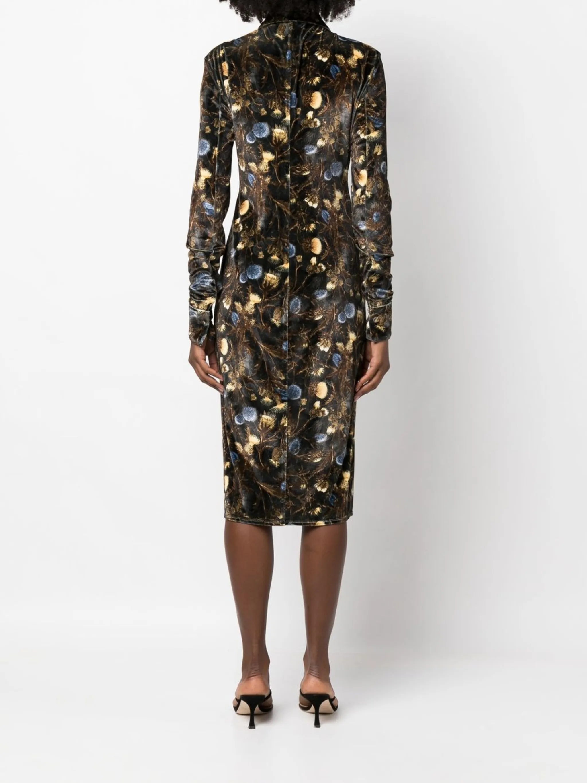 velvet floral print midi dress