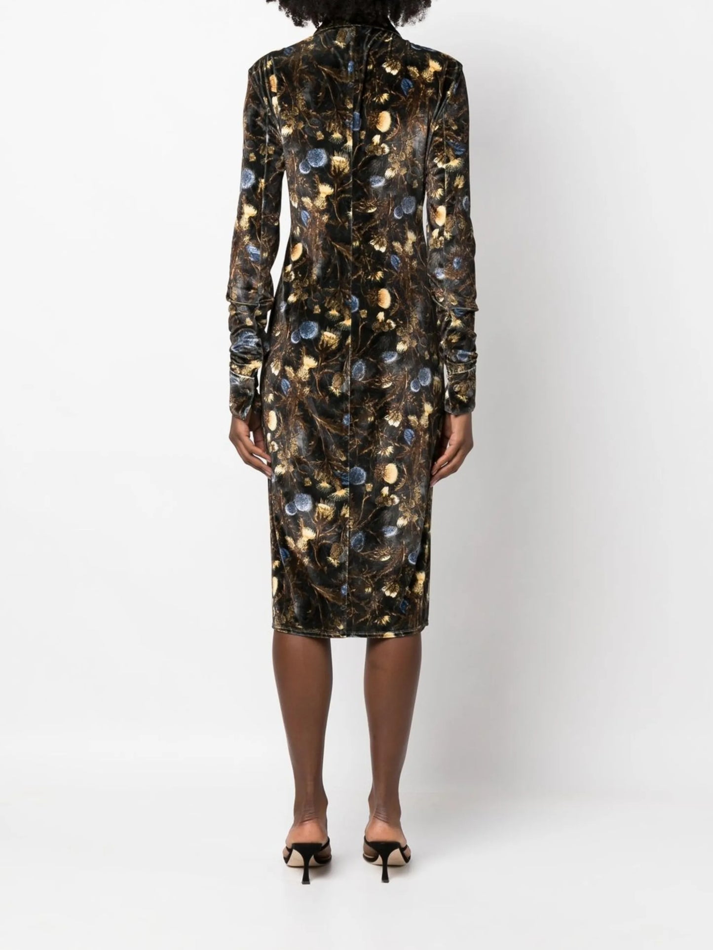 velvet floral print midi dress