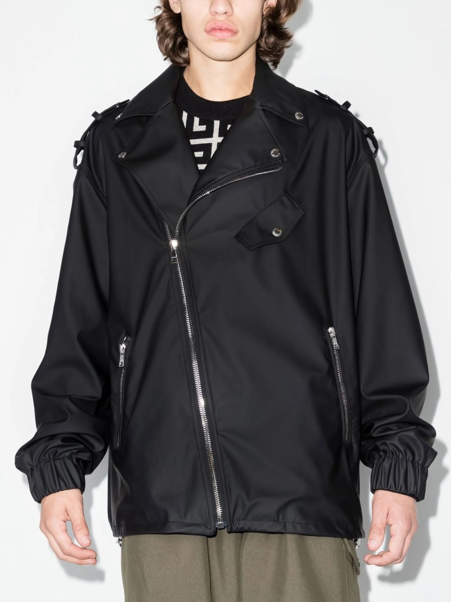 logo-print biker jacket