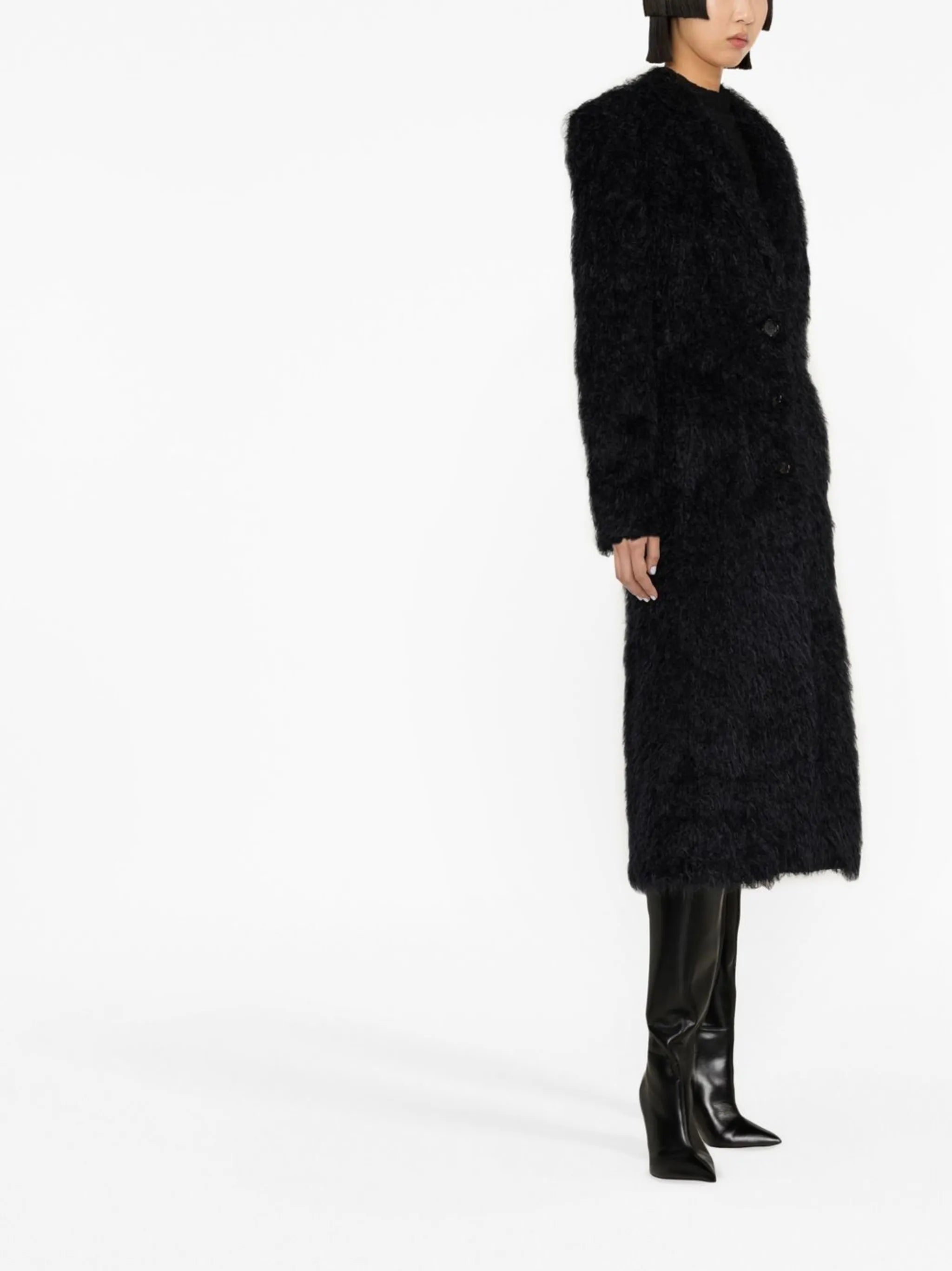 faux-fur button-front coat
