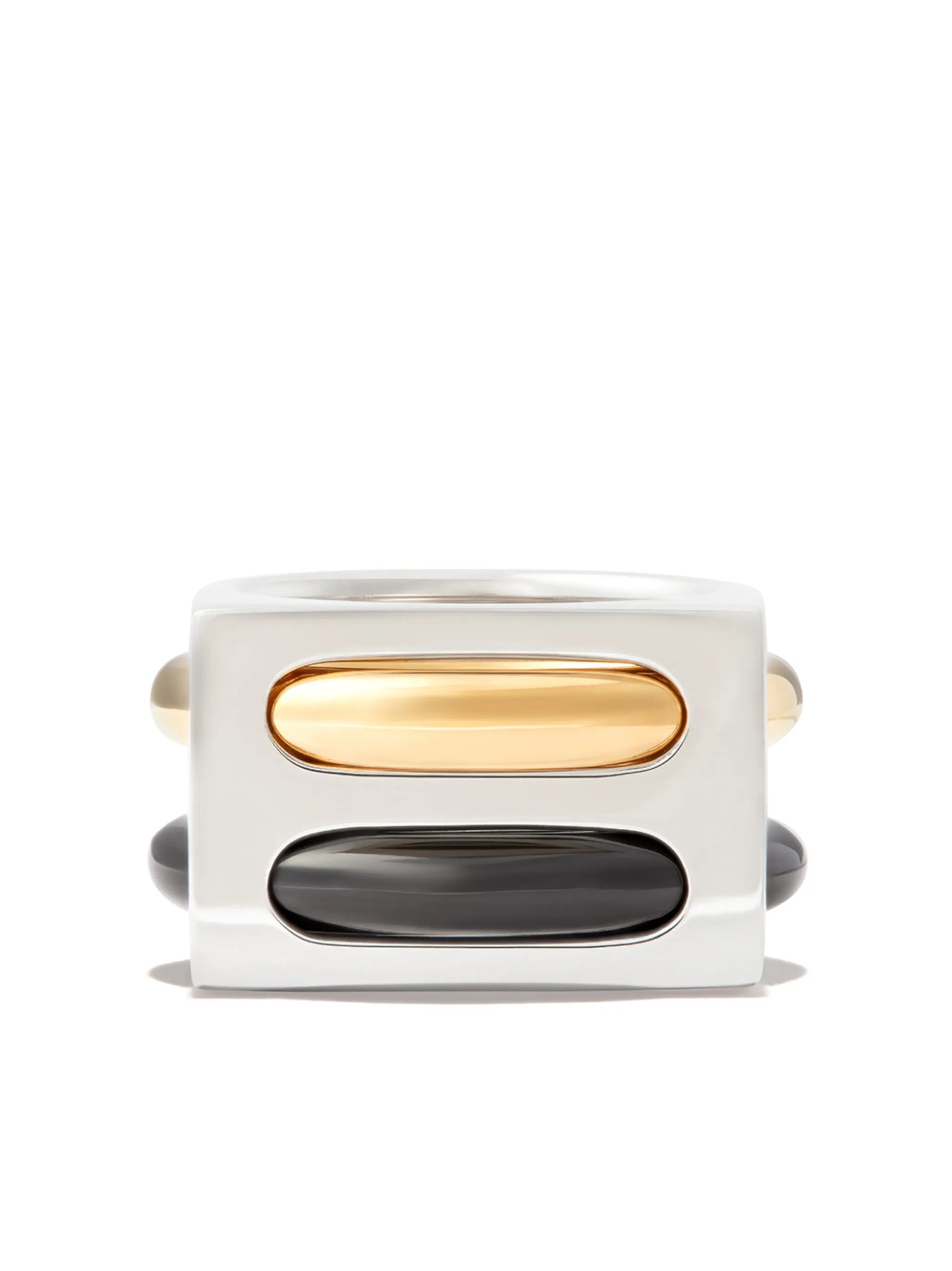 9kt yellow gold and silver Double Cage onyx ring