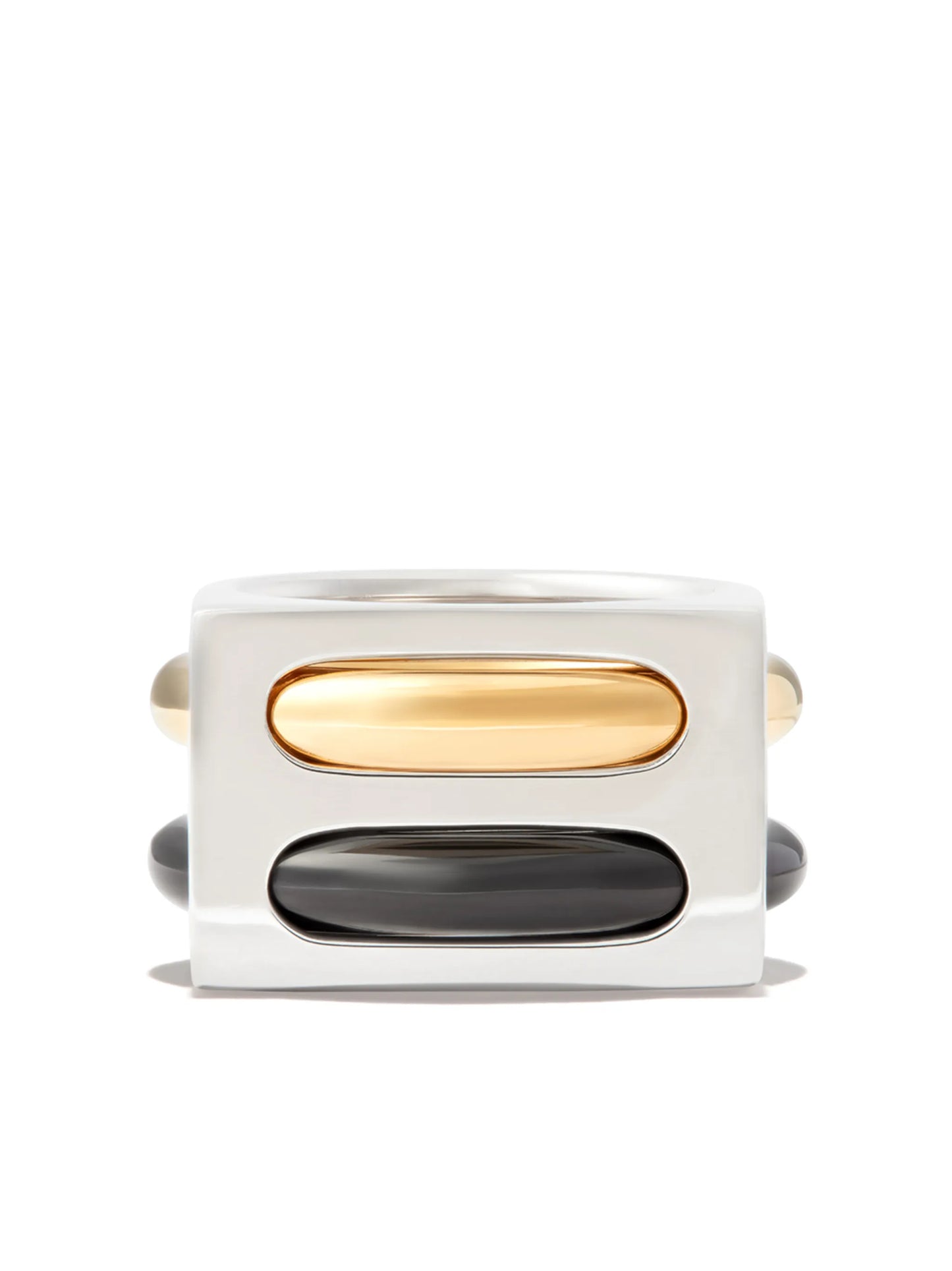 9kt yellow gold and silver Double Cage onyx ring
