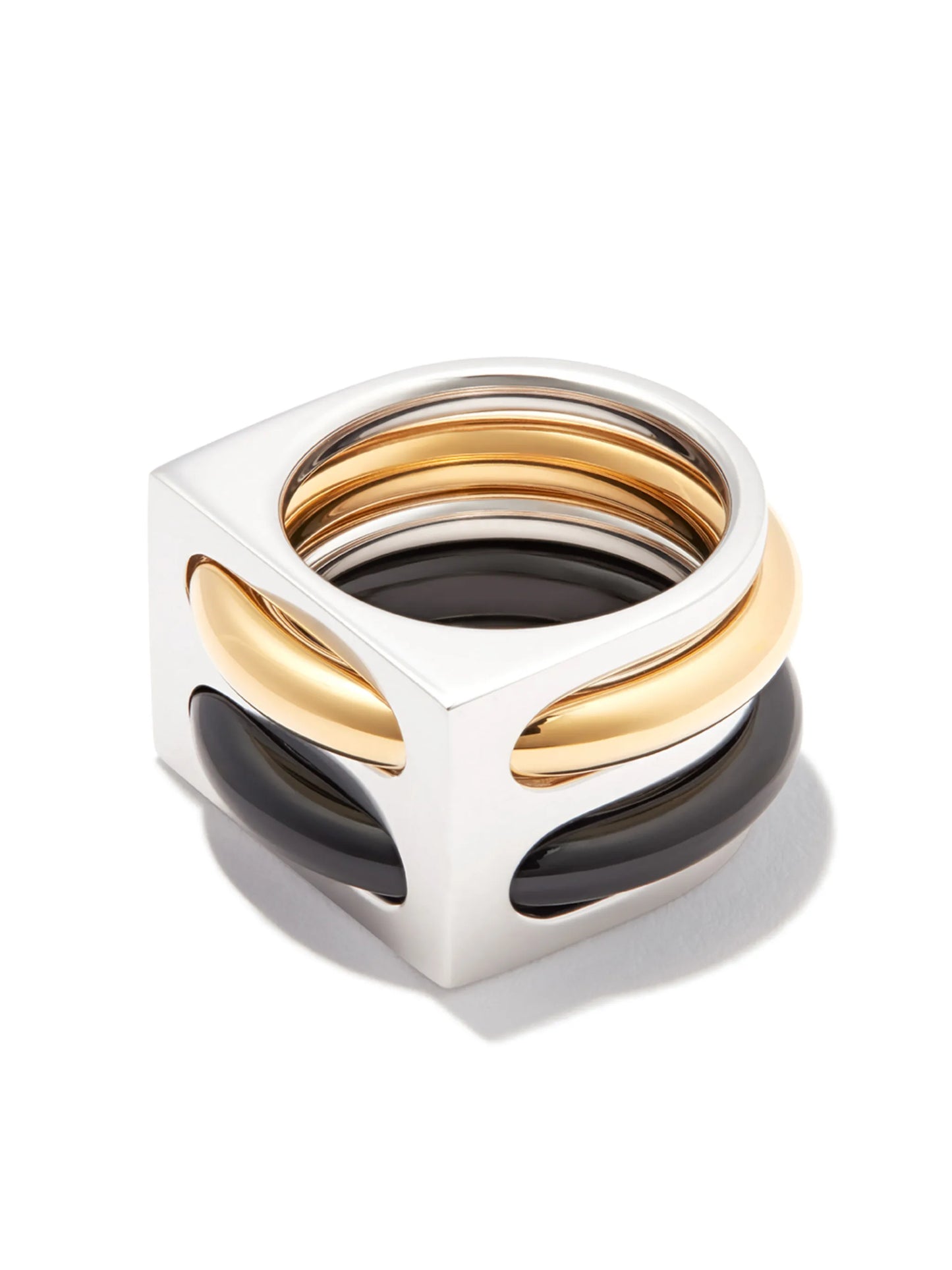 9kt yellow gold and silver Double Cage onyx ring