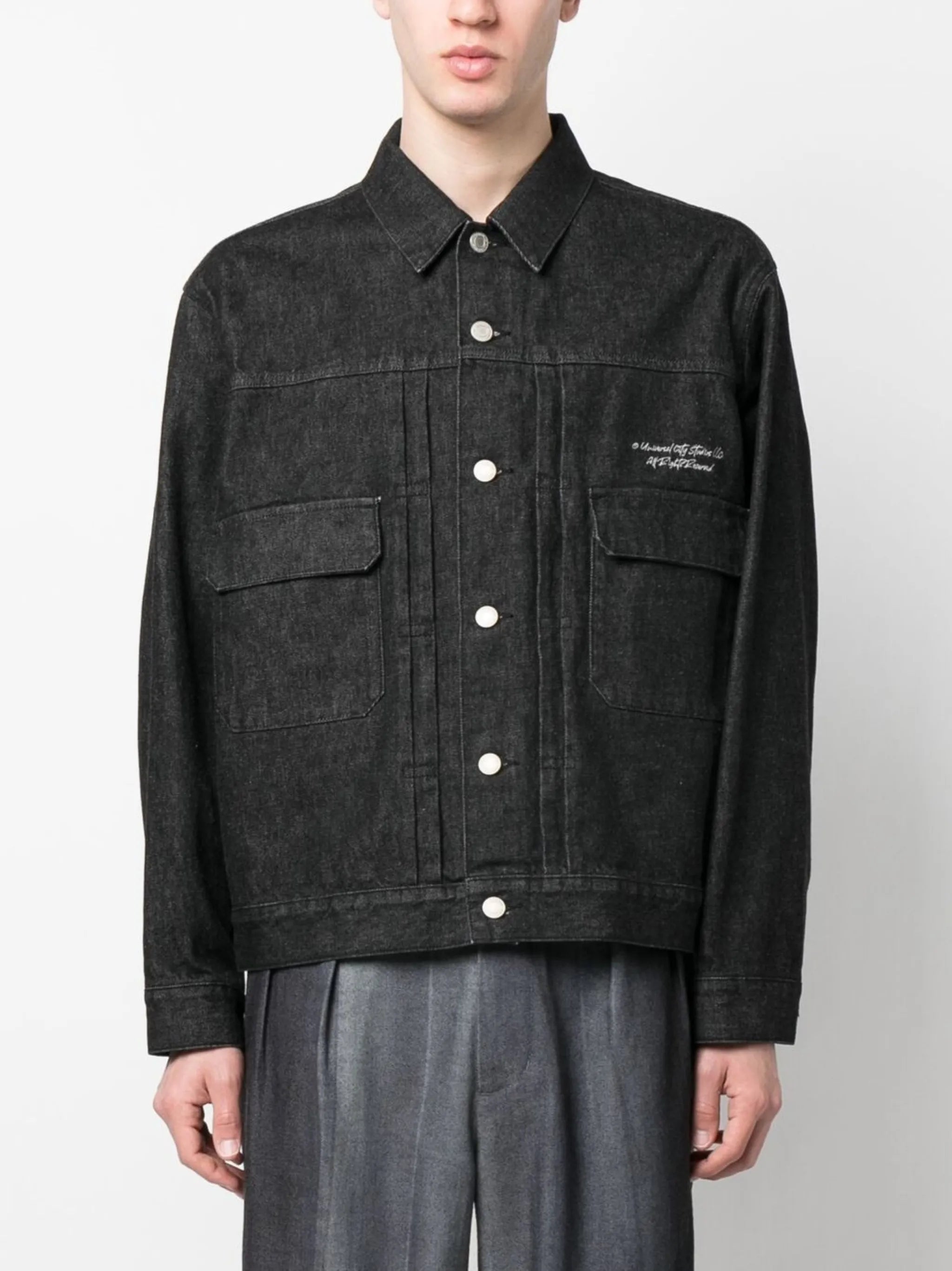 graphic-print denim jacket