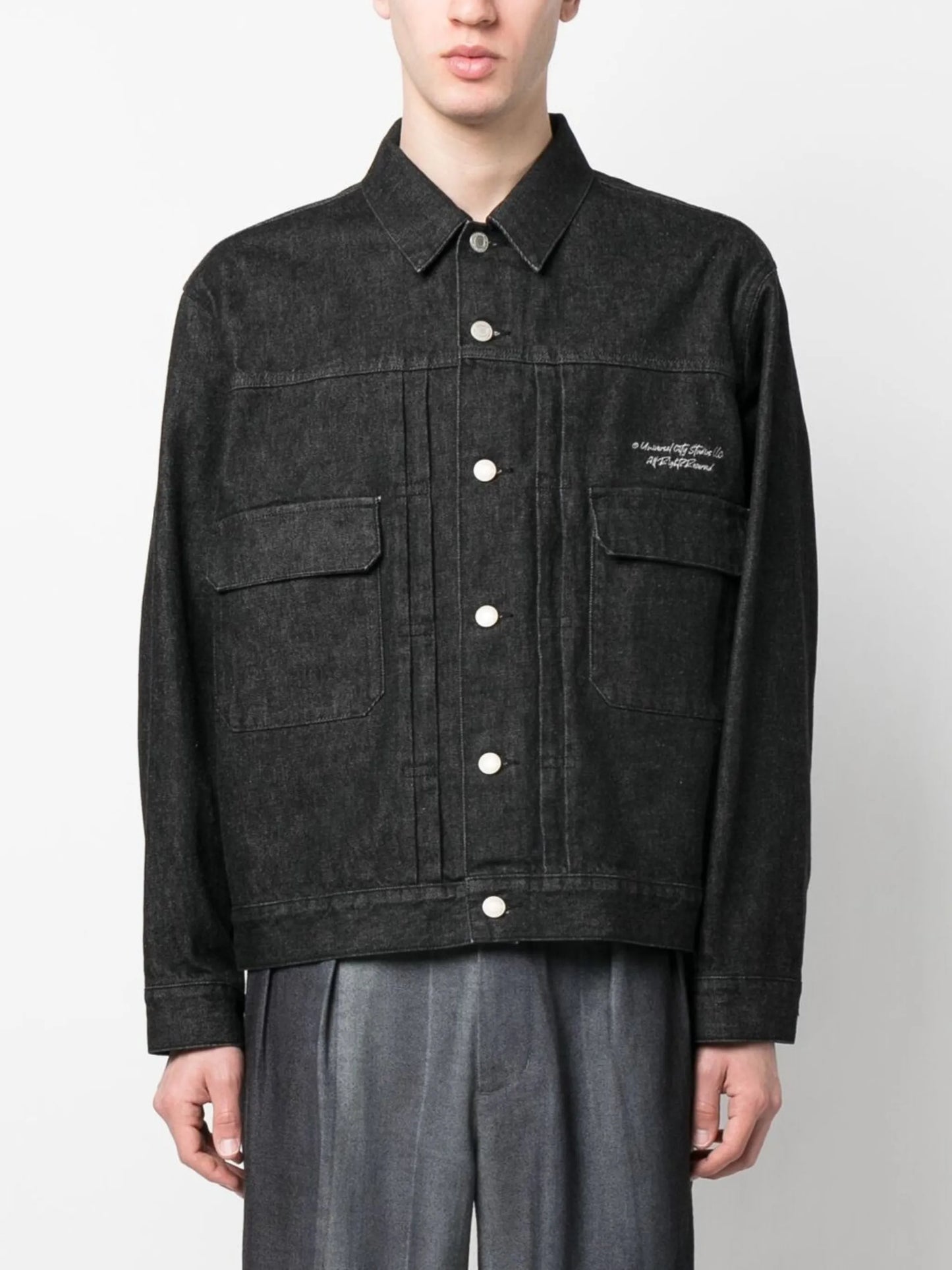graphic-print denim jacket