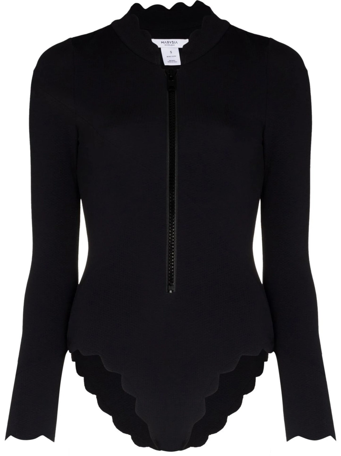 scallop-edge long-sleeve swimsuit