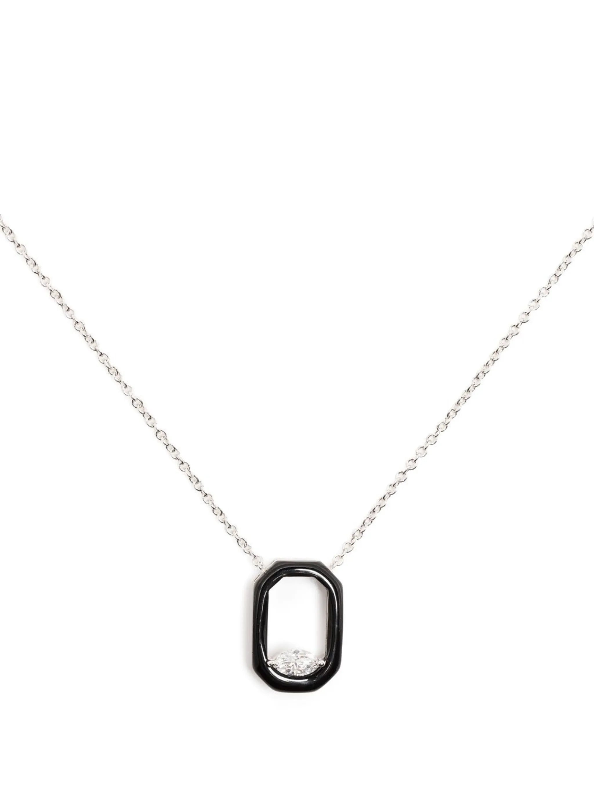 18kt white gold diamond and enamel necklace