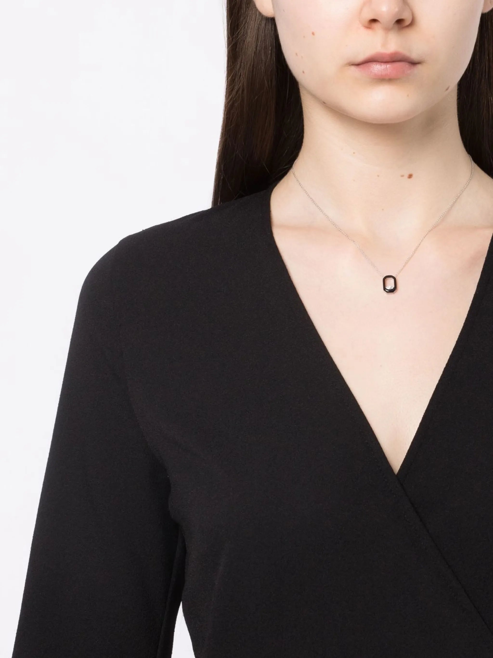 18kt white gold diamond and enamel necklace