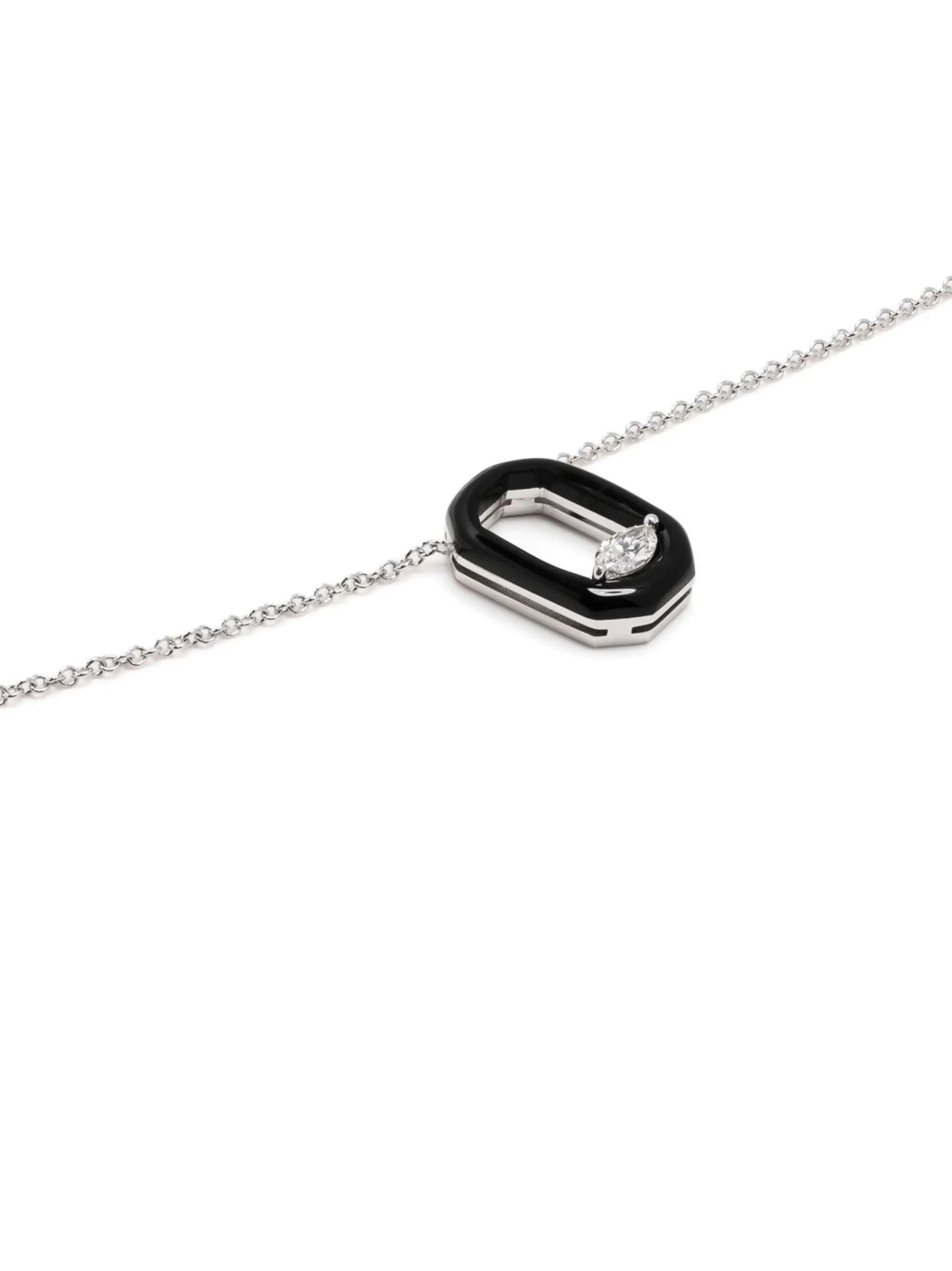 18kt white gold diamond and enamel necklace