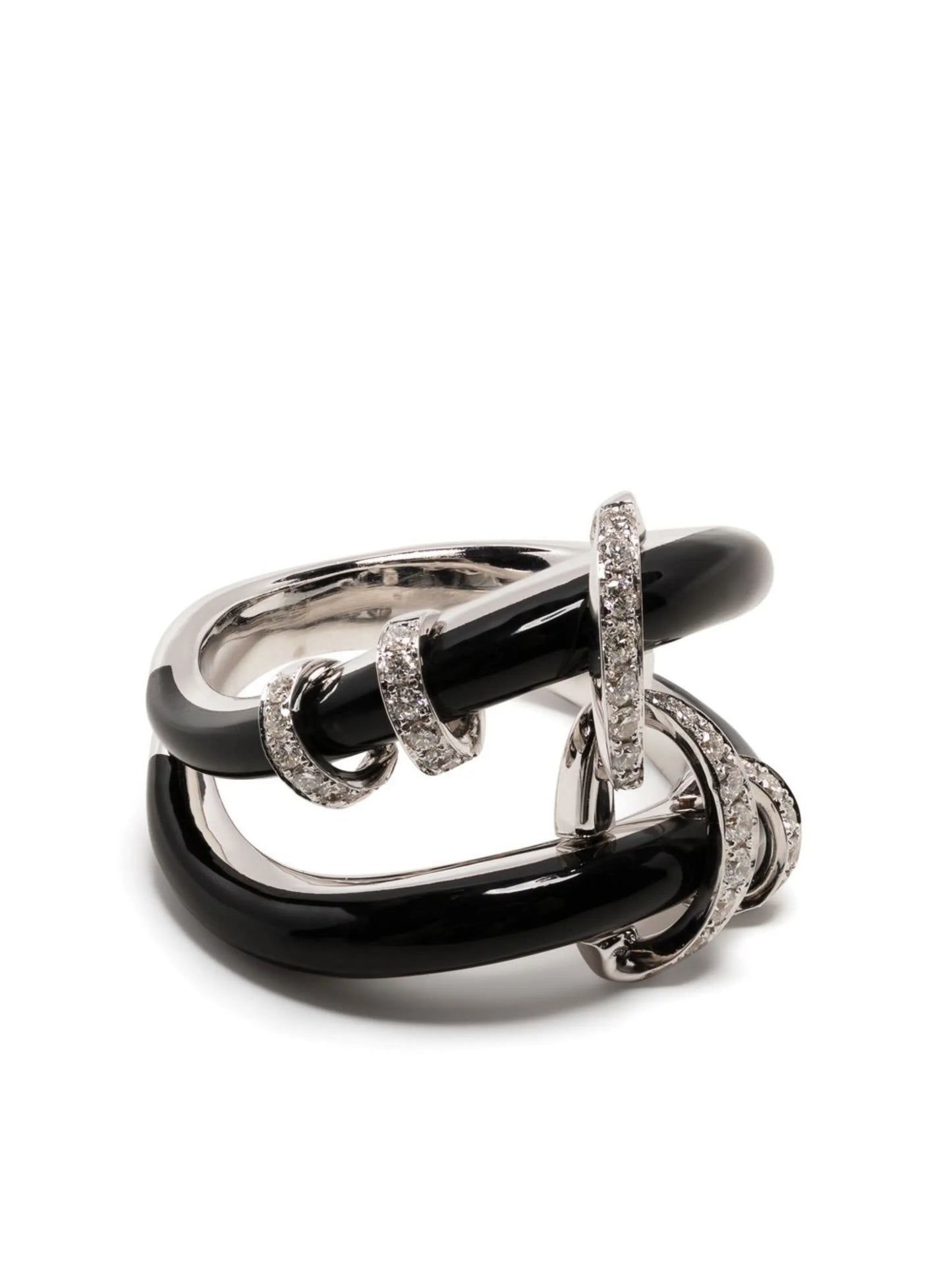 18kt white gold diamond and enamel ring