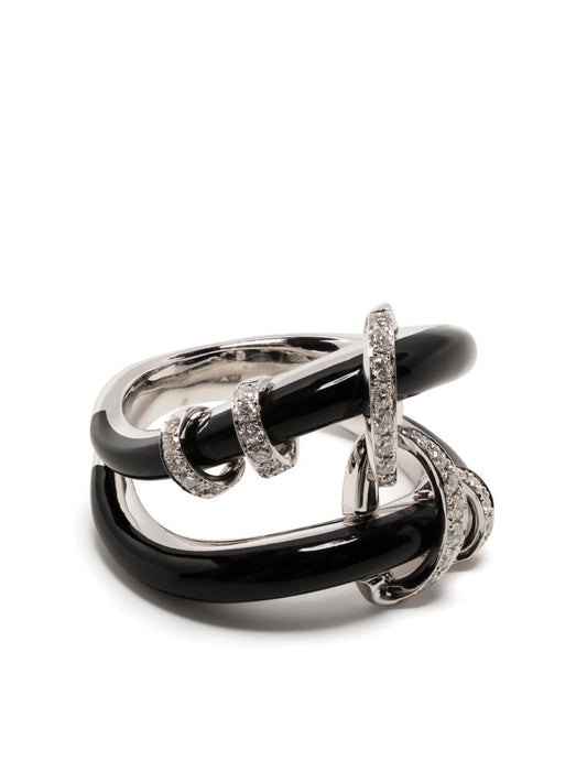 18kt white gold diamond and enamel ring