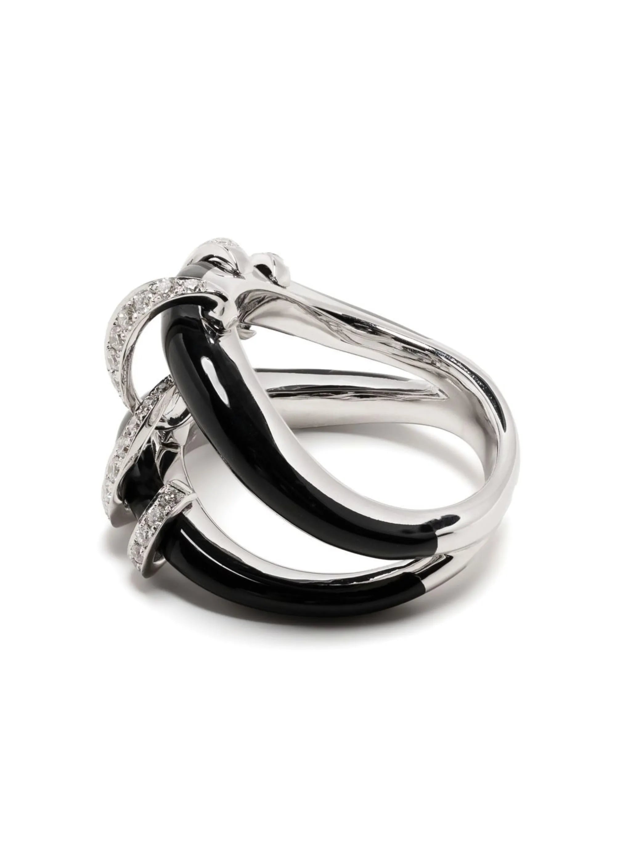 18kt white gold diamond and enamel ring