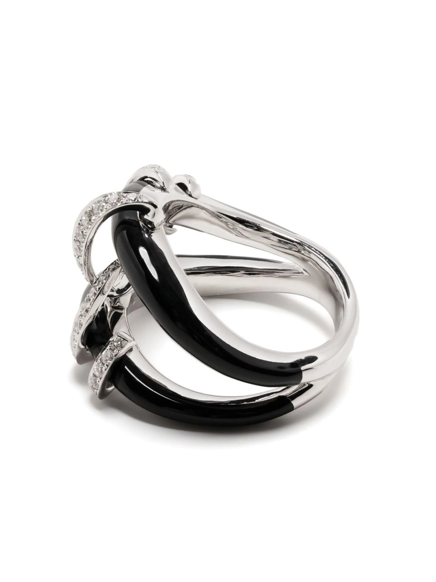 18kt white gold diamond and enamel ring