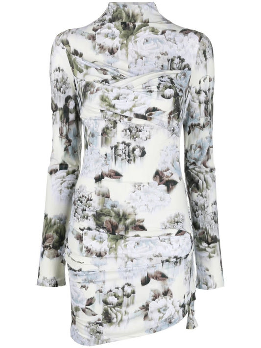 asymmetric floral-print dress