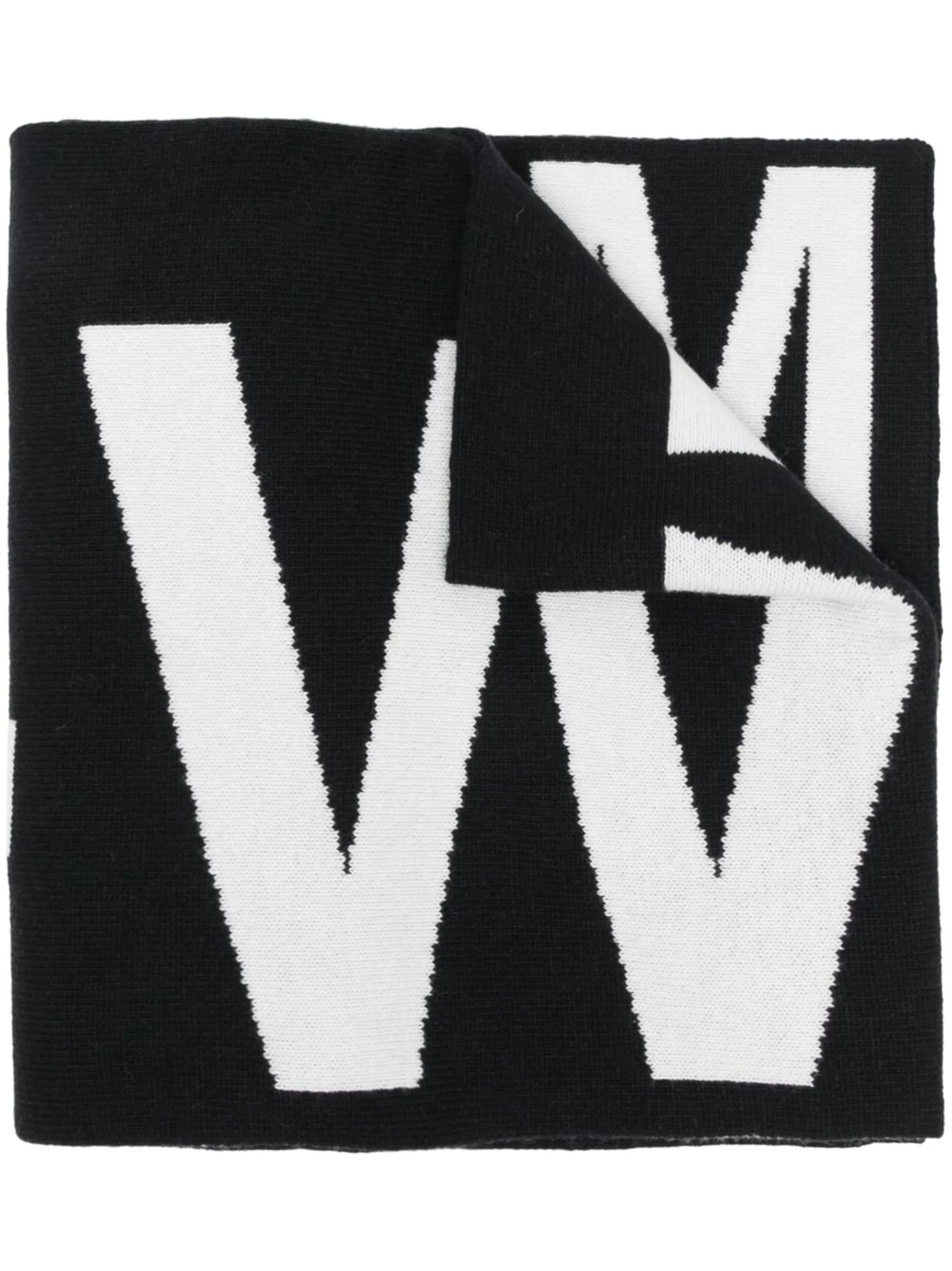 ribbed-knit intarsia-logo scarf