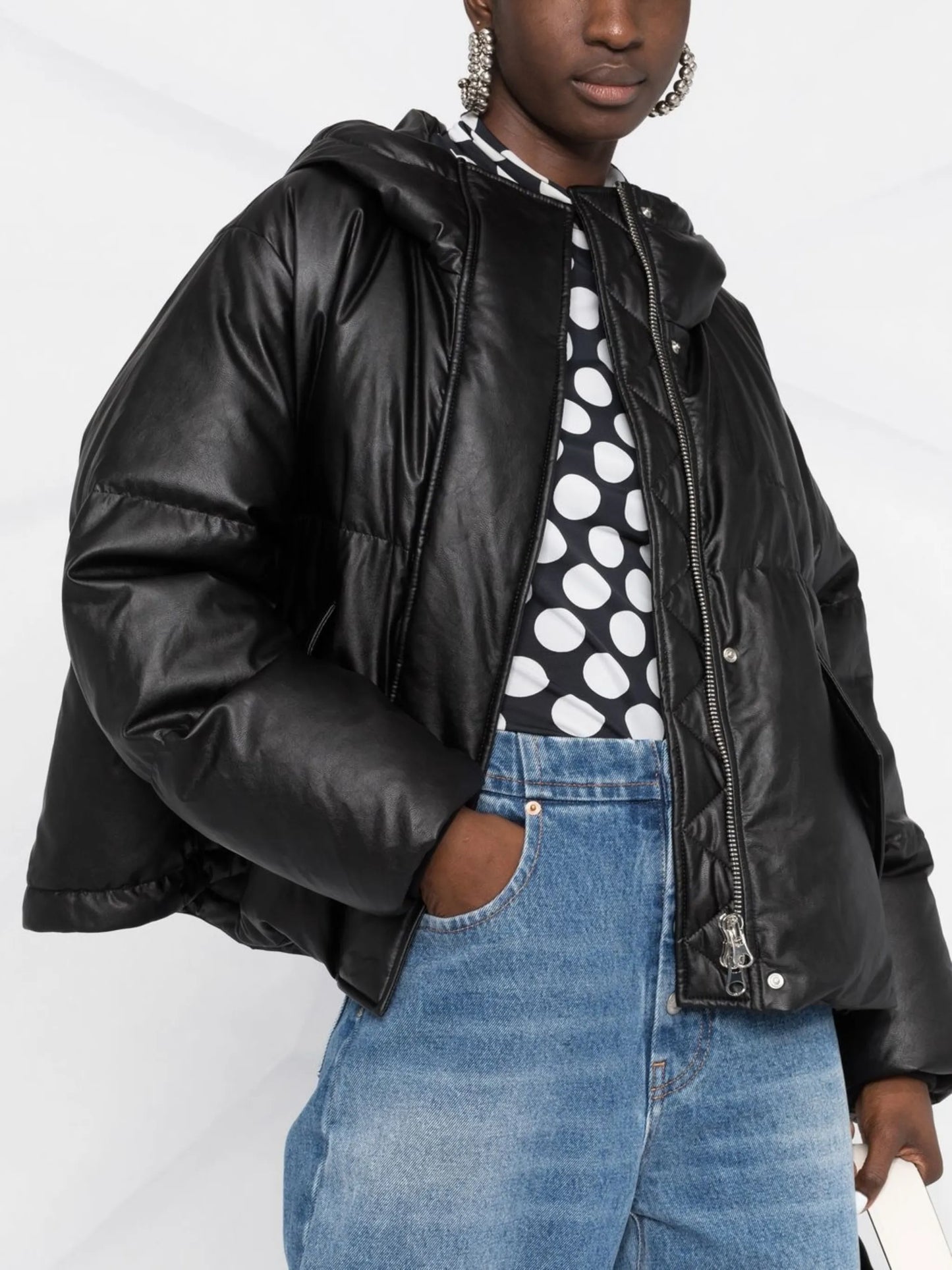 padded faux-leather jacket