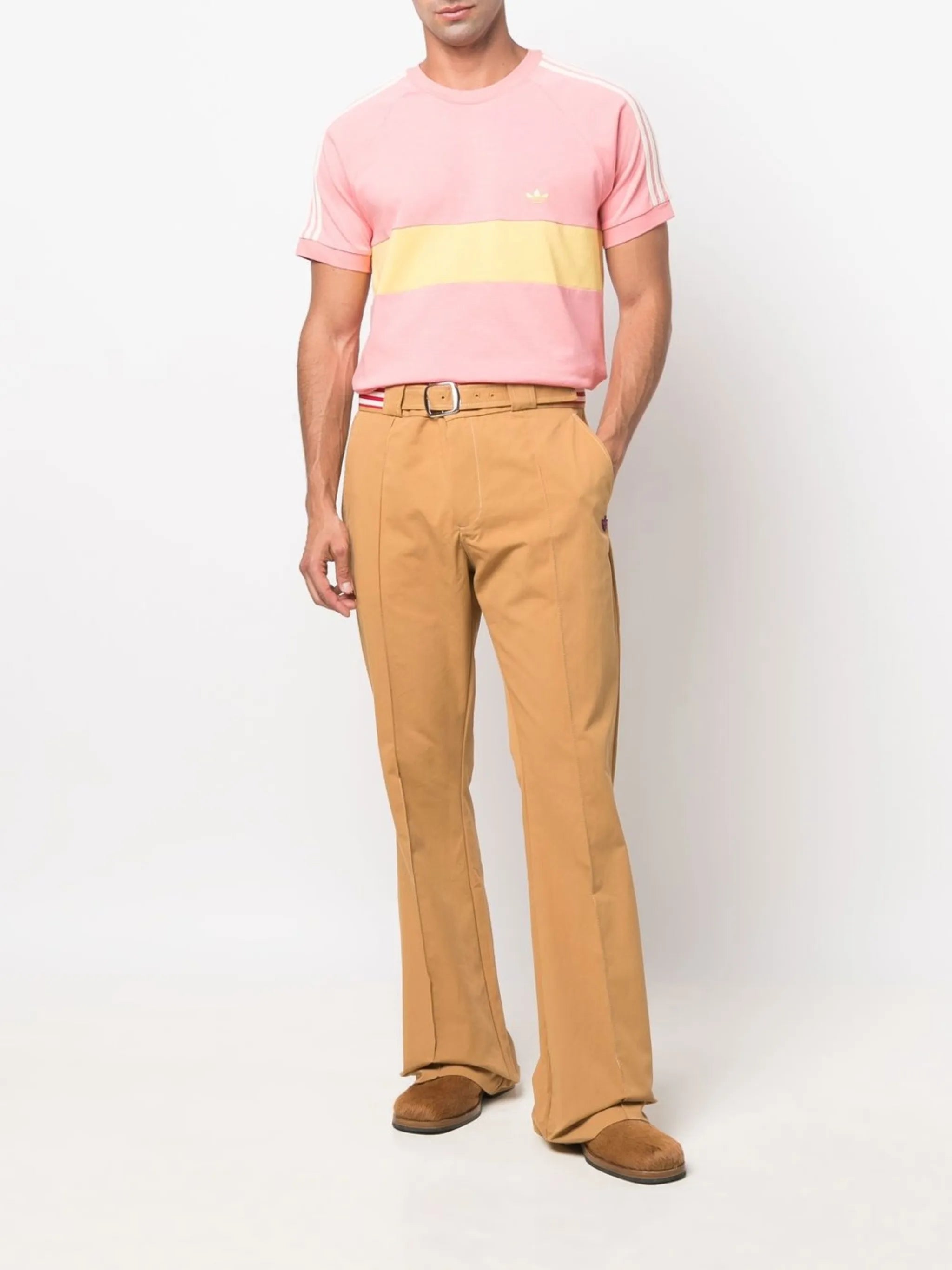 embroidered-logo striped T-shirt