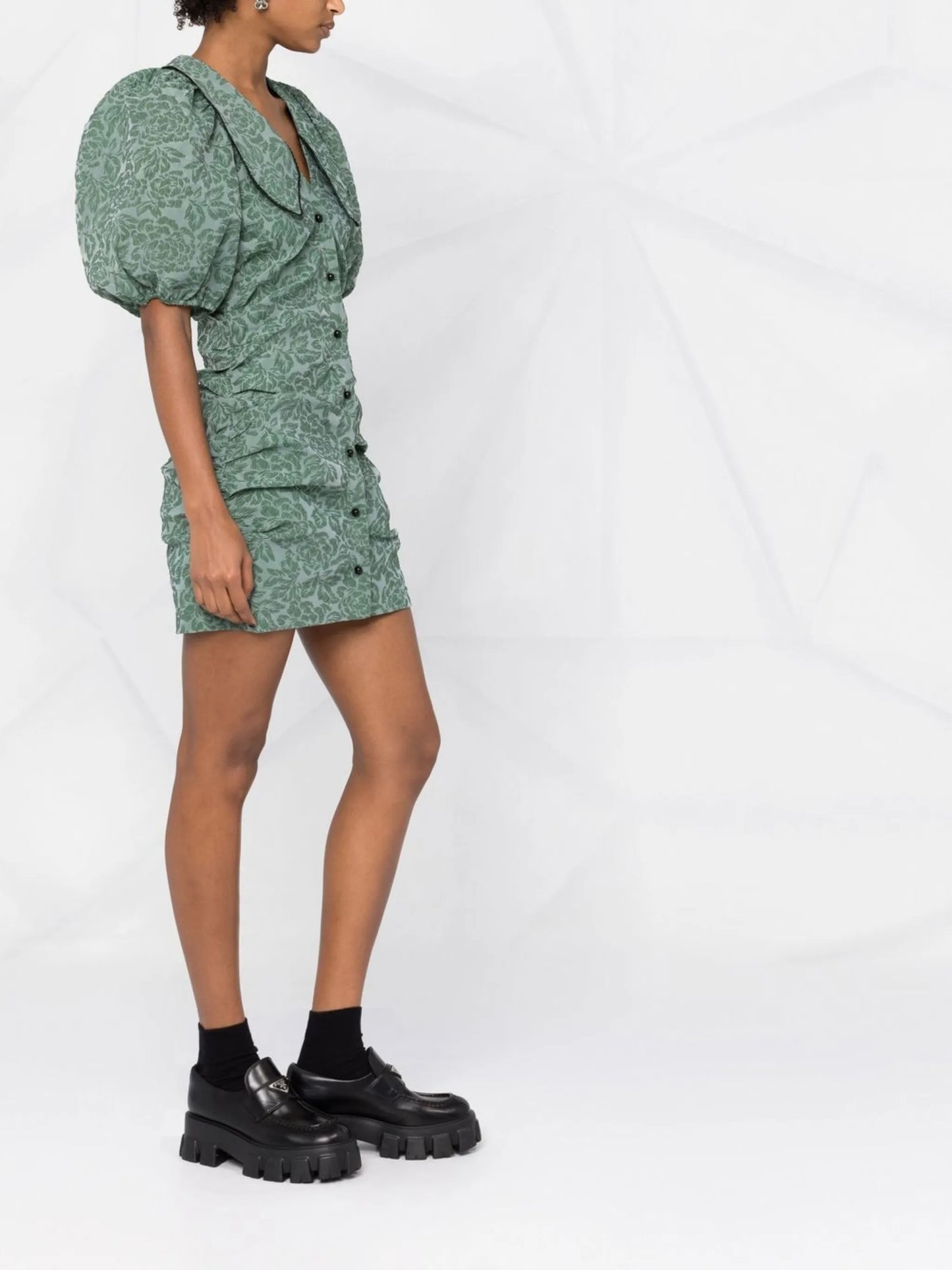 floral-jacquard minidress