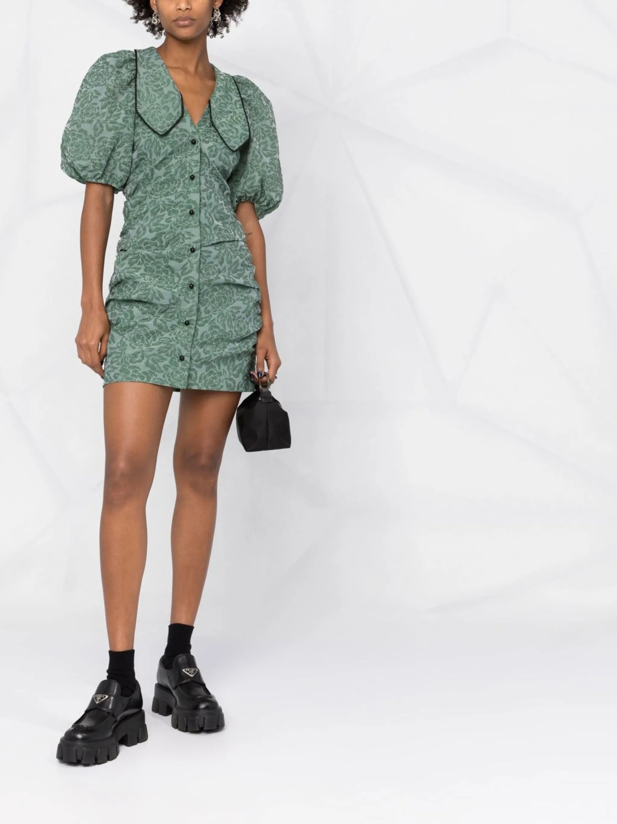 floral-jacquard minidress