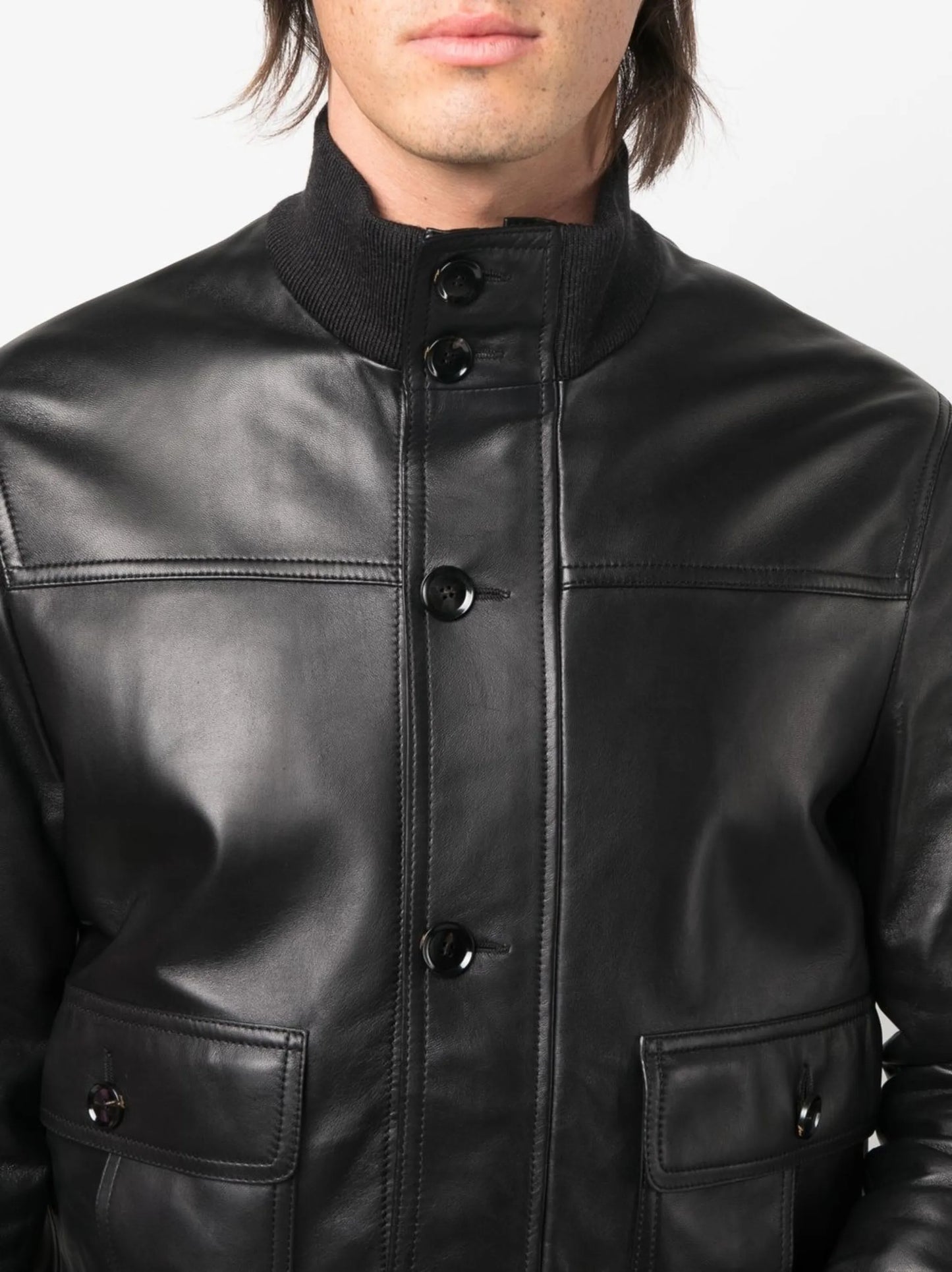 button-up leather jacket