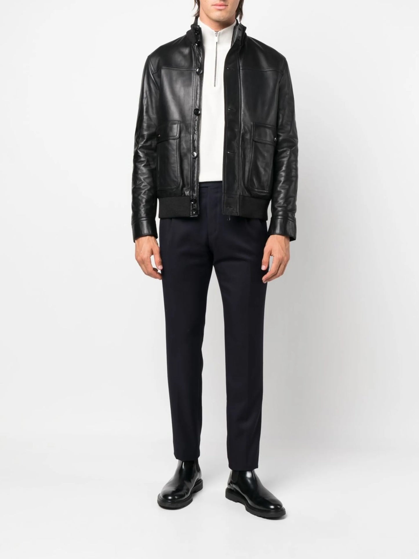 button-up leather jacket